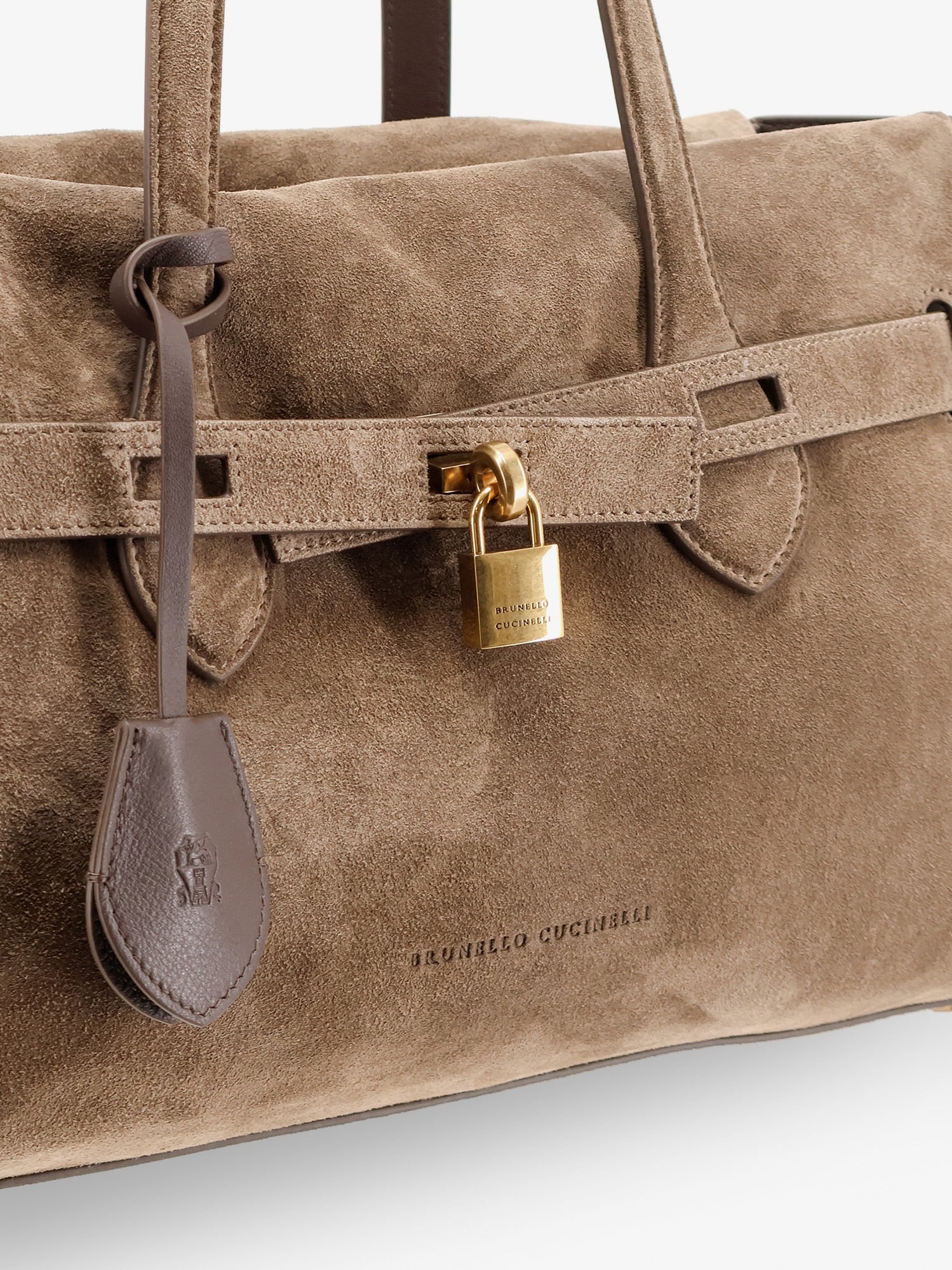 Brunello Cucinelli Women Suede Shoulder Bag With Logo Padlock Detail BRUNELLO CUCINELLI
