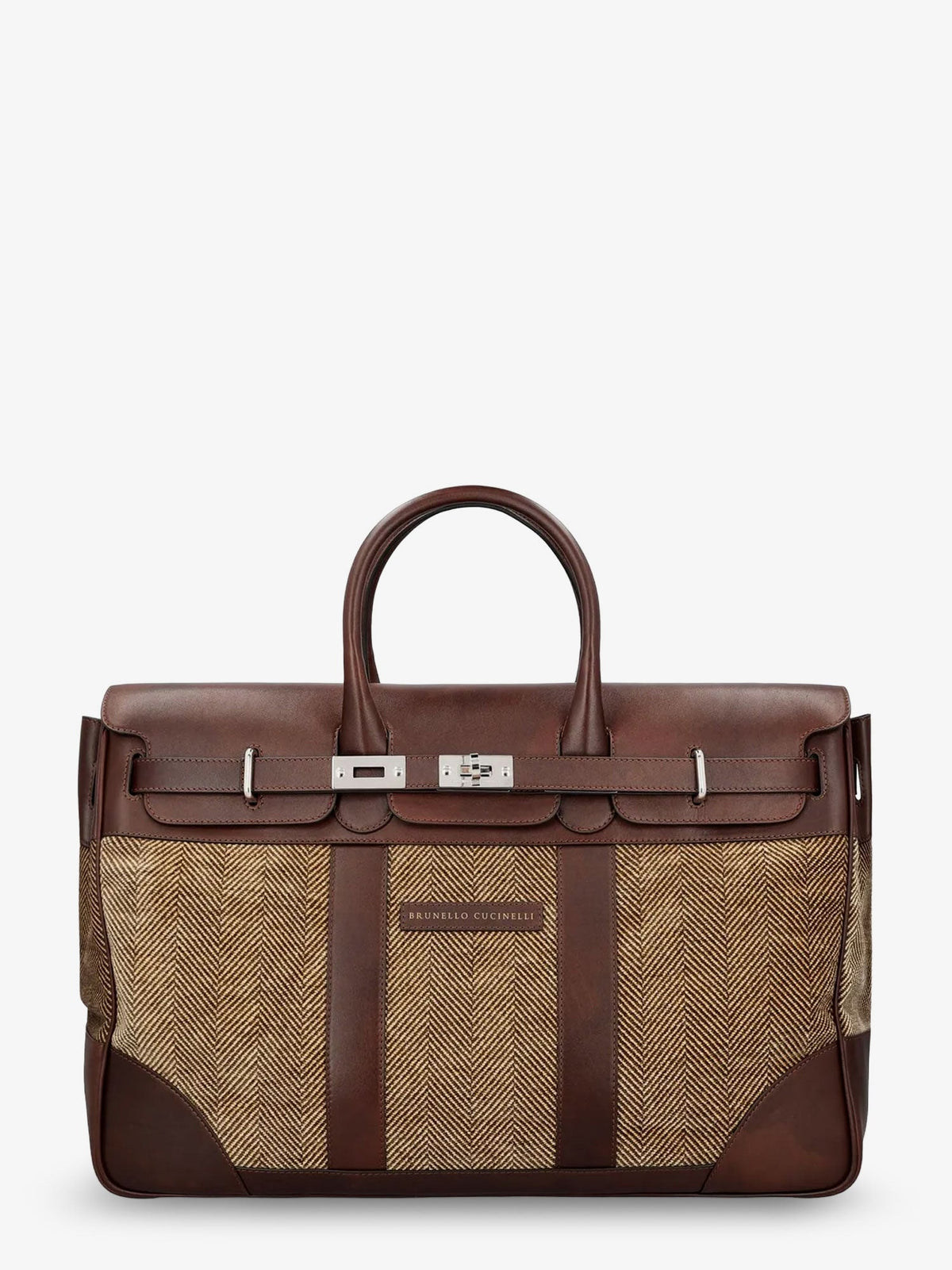 Brunello Cucinelli Men Country Leather Bag With Chevron Pattern BRUNELLO CUCINELLI