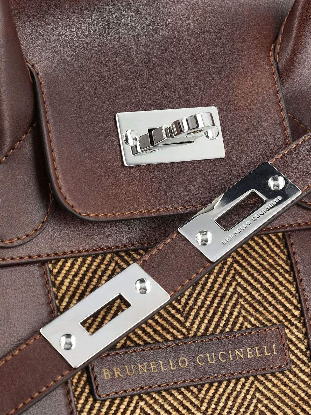 Brunello Cucinelli Men Country Leather Bag With Chevron Pattern BRUNELLO CUCINELLI