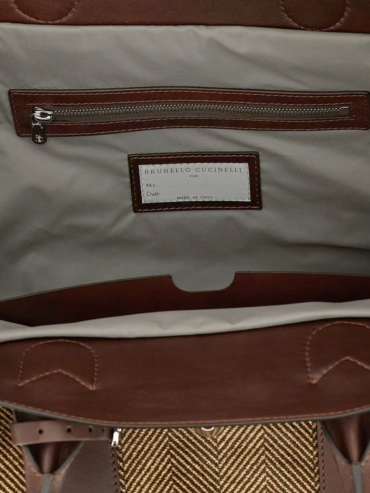 Brunello Cucinelli Men Country Leather Bag With Chevron Pattern BRUNELLO CUCINELLI