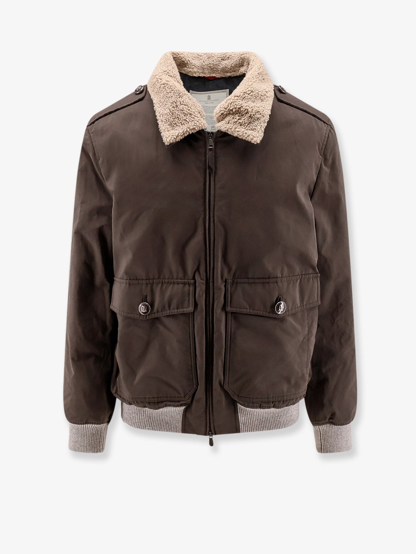 Brunello Cucinelli Men Cotton Blend Jacket With Fur Collar BRUNELLO CUCINELLI