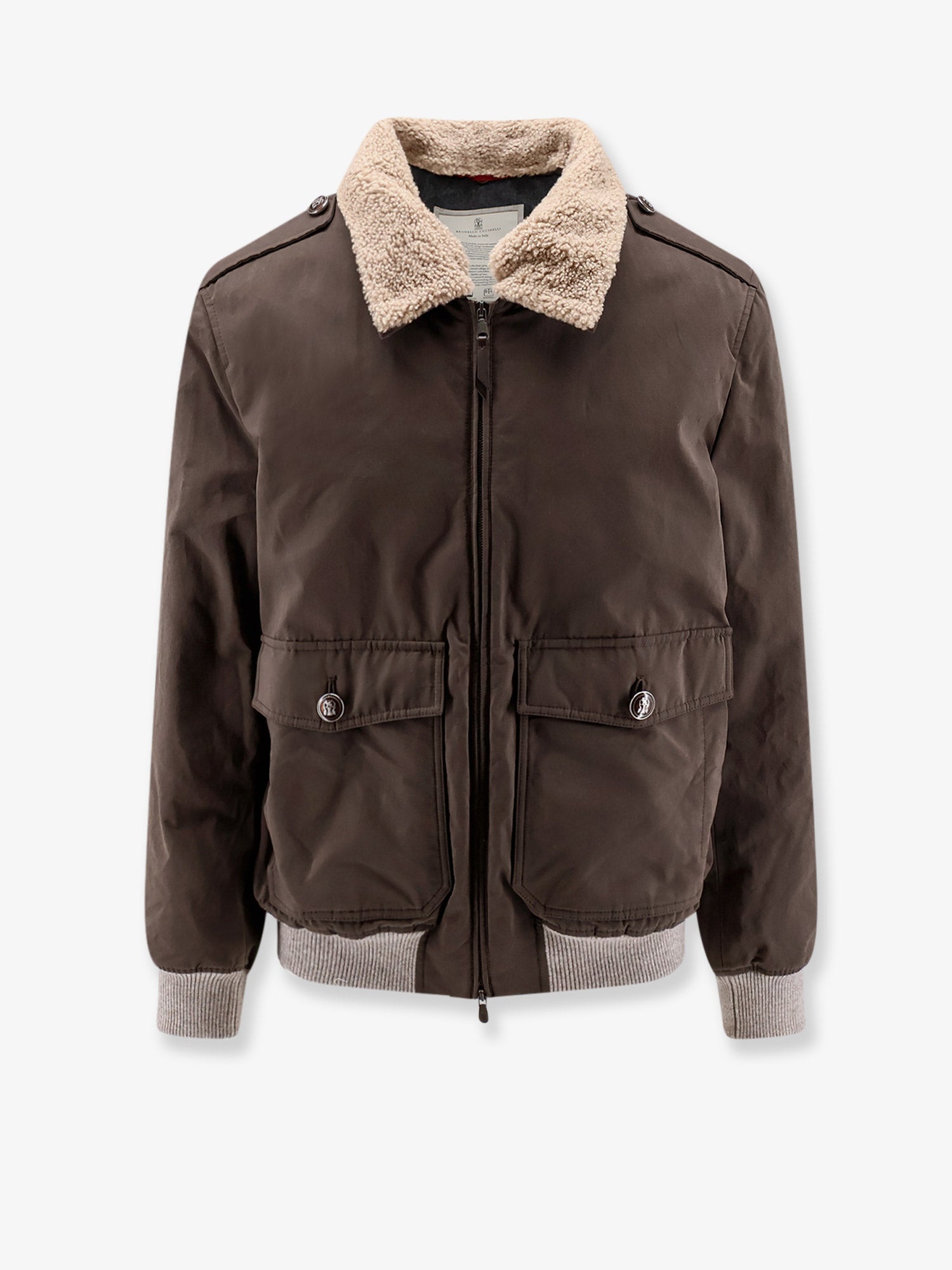 Brunello Cucinelli Men Cotton Blend Jacket With Fur Collar BRUNELLO CUCINELLI