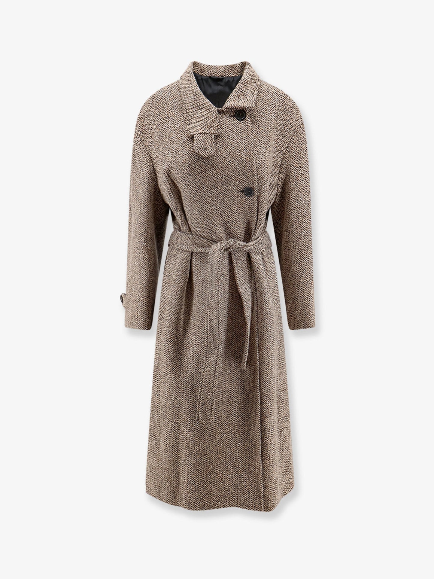 Brunello Cucinelli Women Herringbone Coat With Monili Detail BRUNELLO CUCINELLI