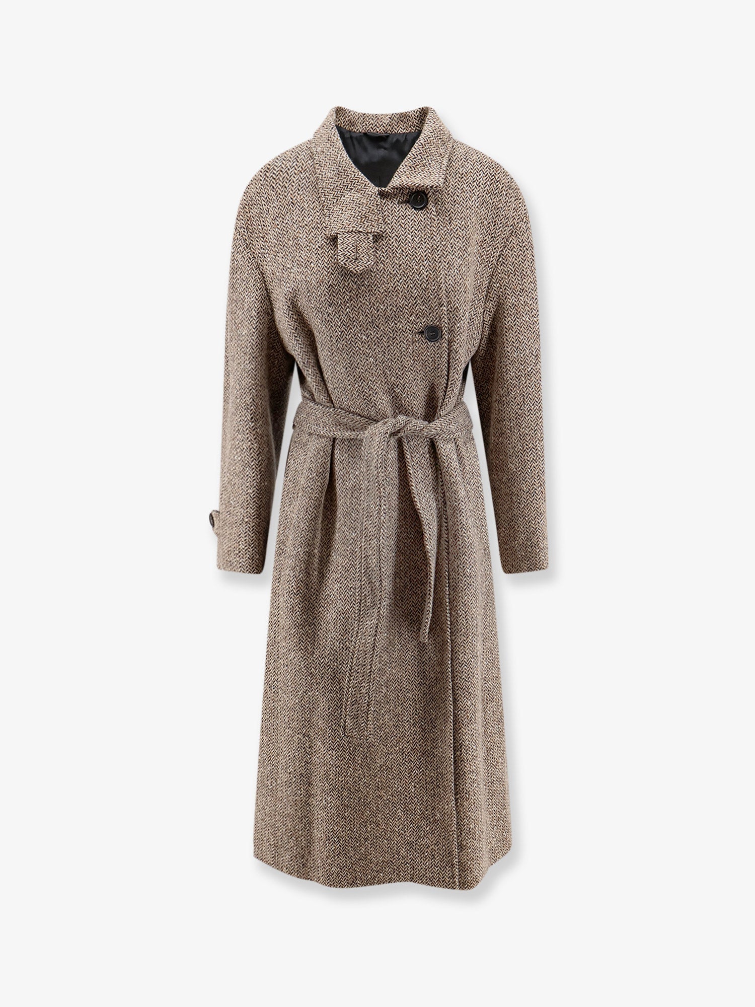 Brunello Cucinelli Women Herringbone Coat With Monili Detail BRUNELLO CUCINELLI