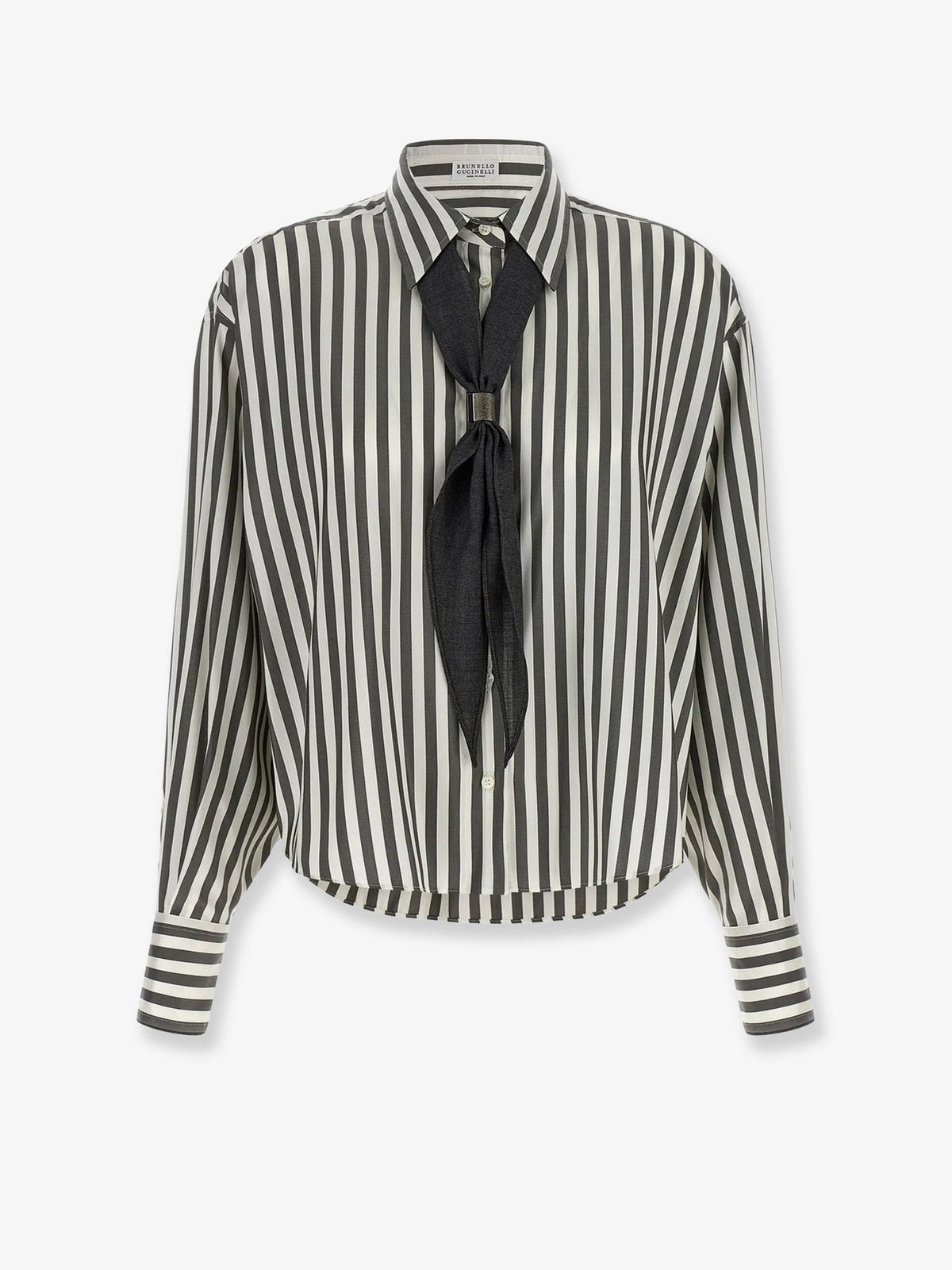Brunello Cucinelli Women Striped Silk Shirt With Foulard BRUNELLO CUCINELLI