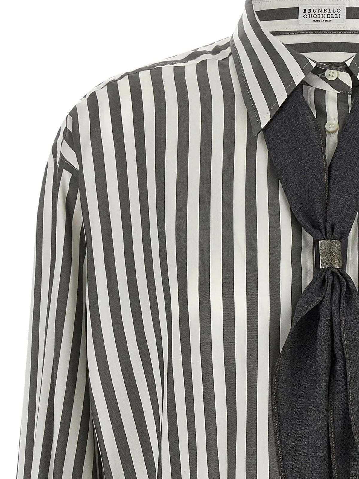 Brunello Cucinelli Women Striped Silk Shirt With Foulard BRUNELLO CUCINELLI