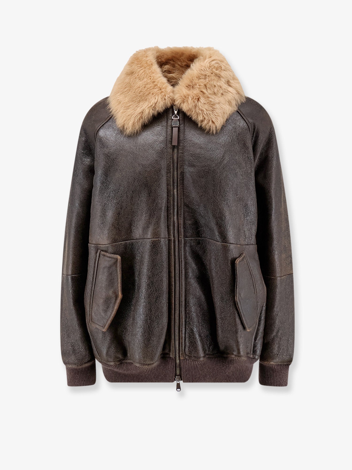 Brunello Cucinelli Women Leather Jacket With Shearling Collar BRUNELLO CUCINELLI