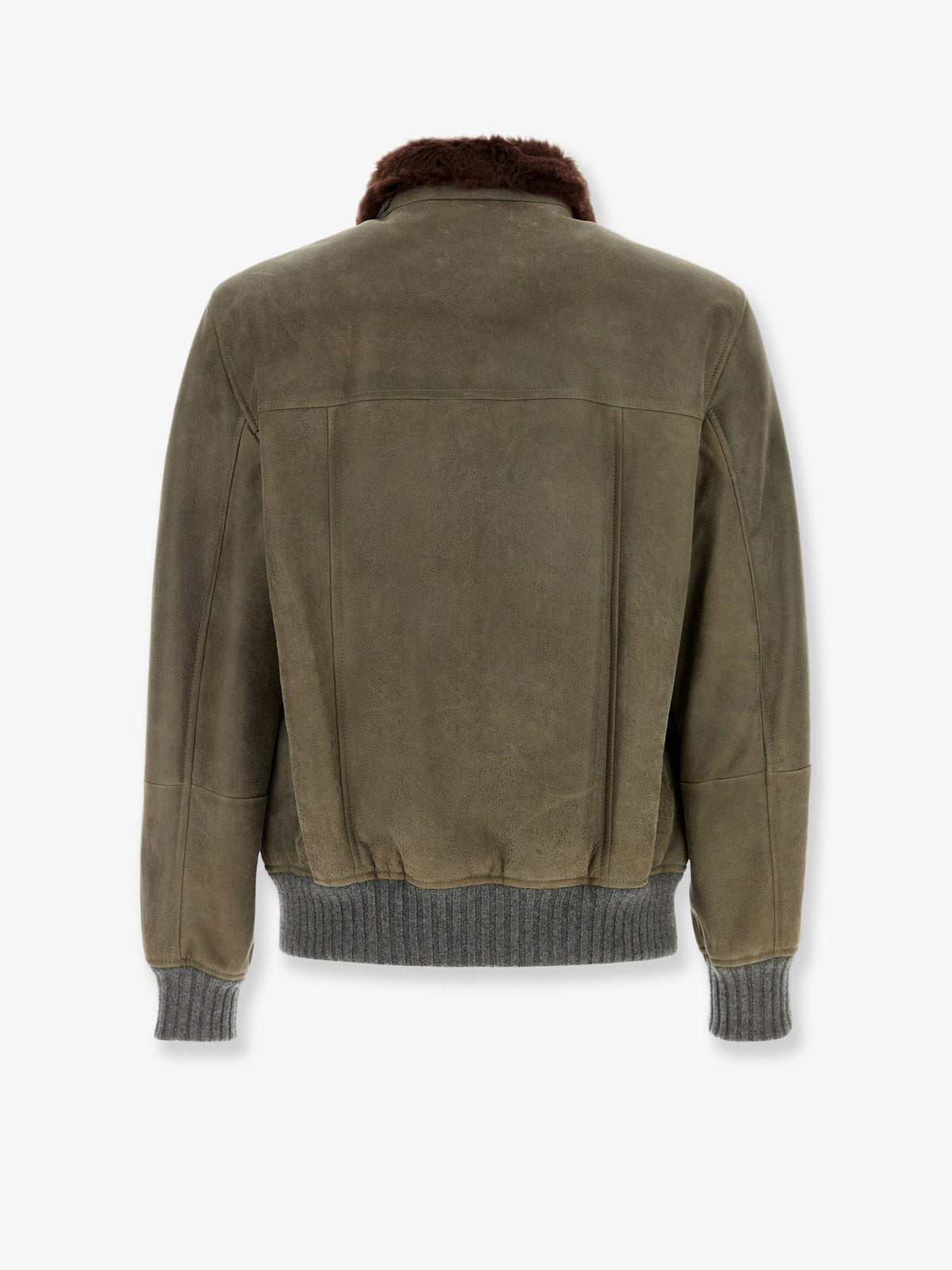 Brunello Cucinelli Men Waxed Shearling Bomber Jacket With Shearling Collar BRUNELLO CUCINELLI