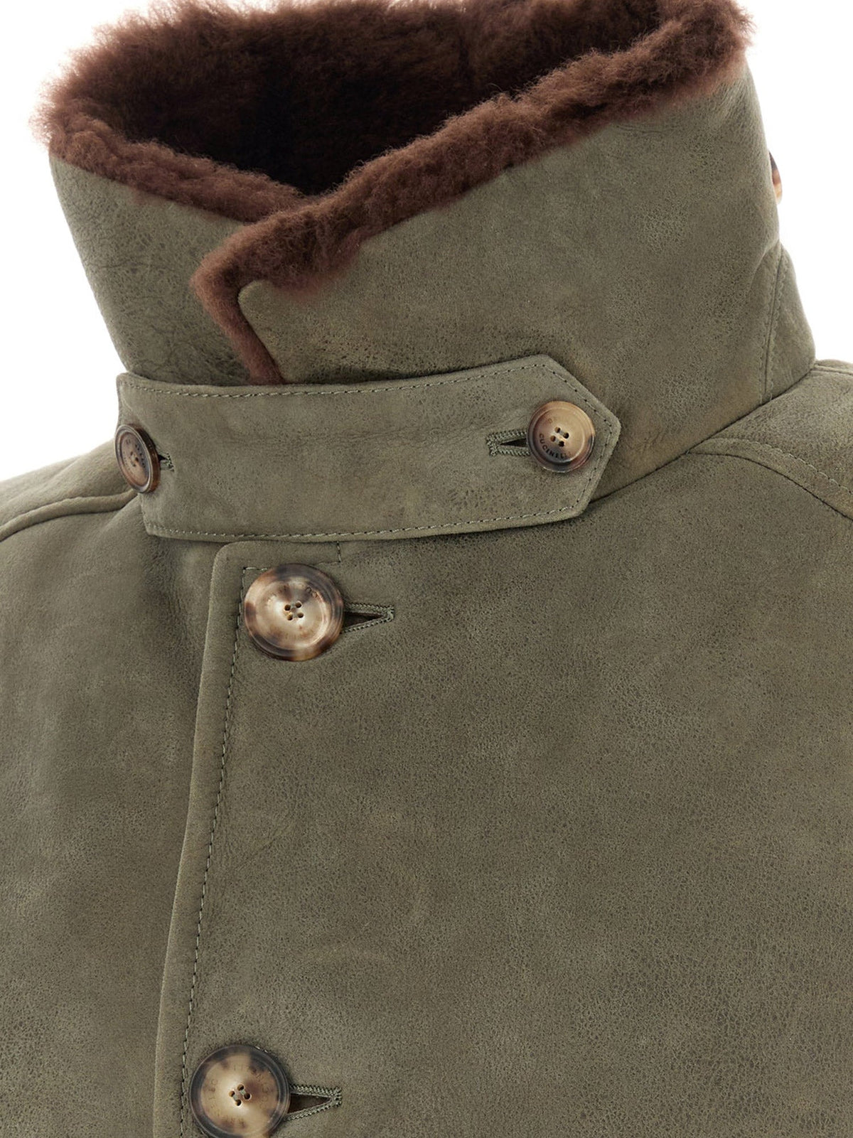 Brunello Cucinelli Men Waxed Shearling Bomber Jacket With Shearling Collar BRUNELLO CUCINELLI