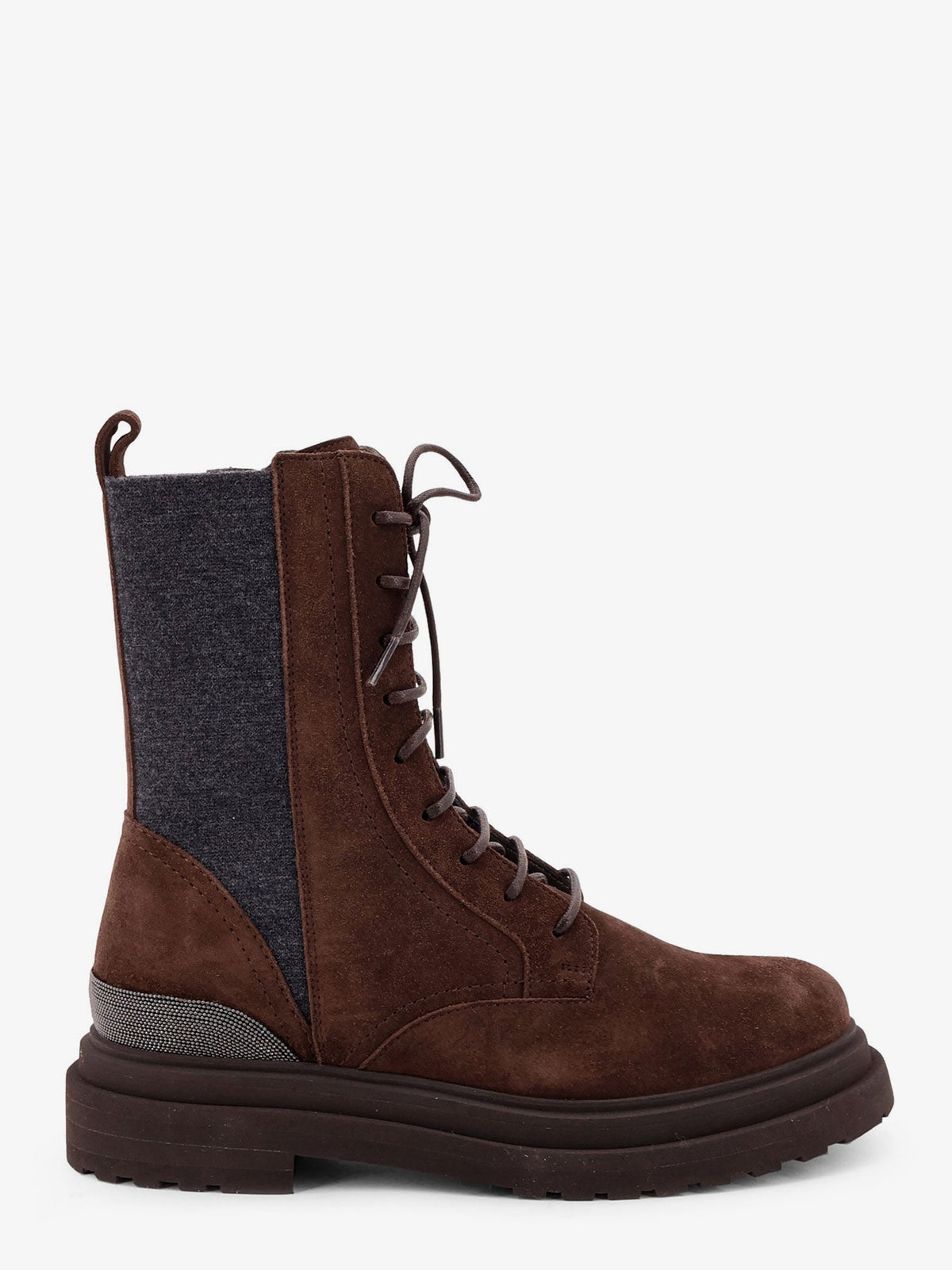 Brunello Cucinelli Women Suede Boots With Virgin Wool Knit Insert And Precious Detail BRUNELLO CUCINELLI