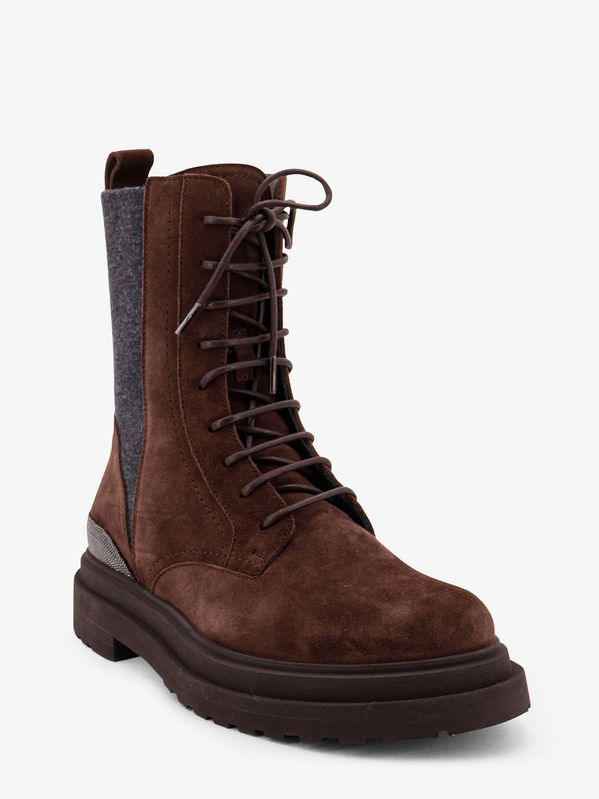 Brunello Cucinelli Women Suede Boots With Virgin Wool Knit Insert And Precious Detail BRUNELLO CUCINELLI