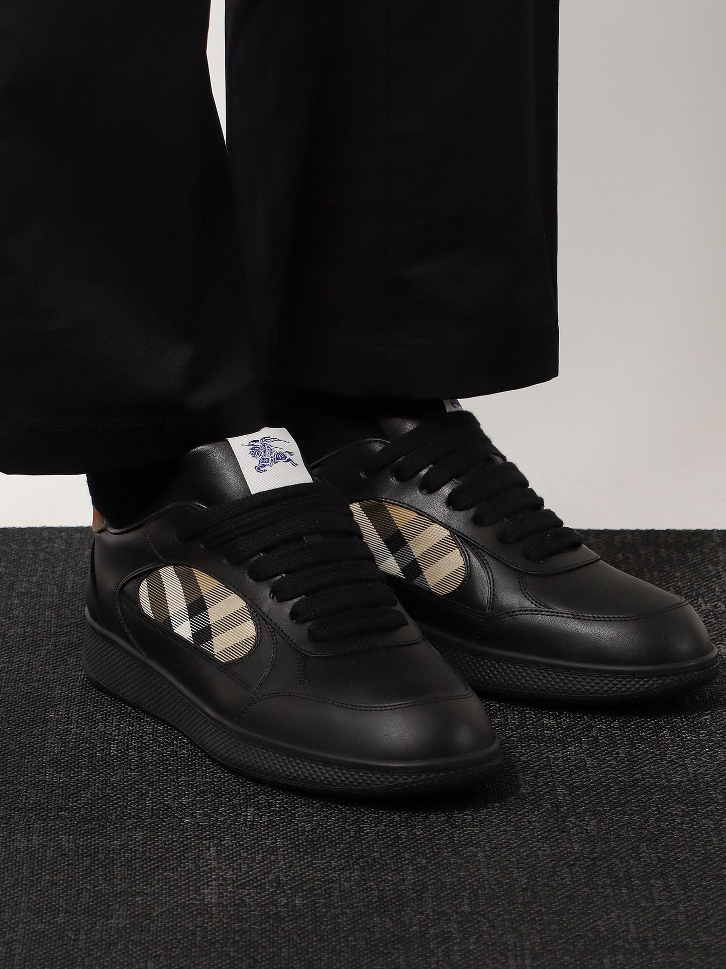 Burberry Men Leather Sneakers With Traditional Check Inserts BURBERRY