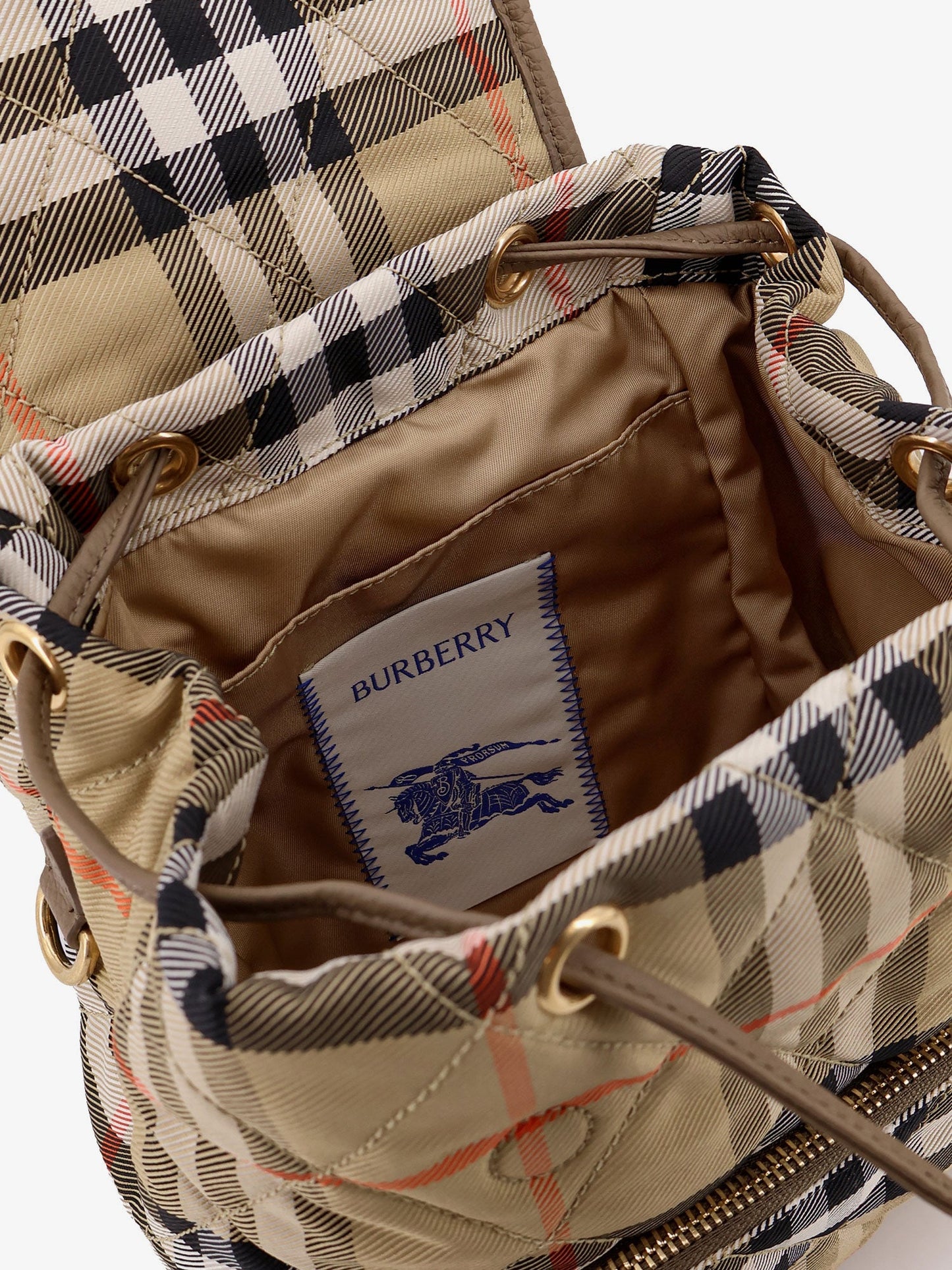Burberry Women Horseshoe Nylon Backpack With Check Pattern BURBERRY