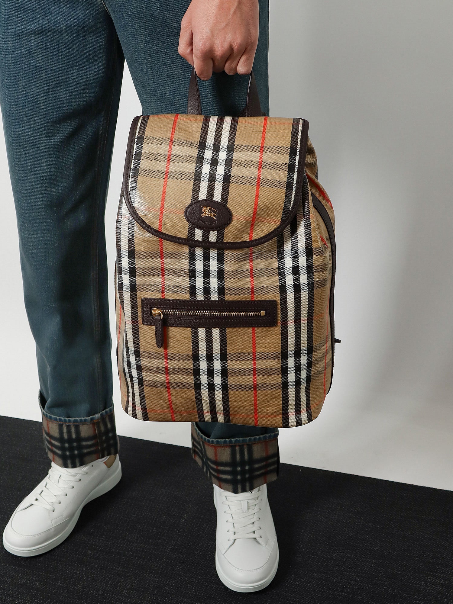 Burberry Men Highlands Coated Canvas Backpack With Front Logo BURBERRY