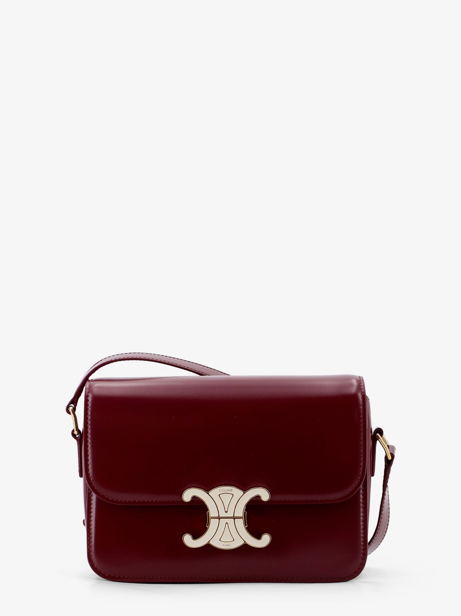 Celine Women Teen Triomphe Leather Crossbody Bag With Enameled Triomphe Logo CELINE