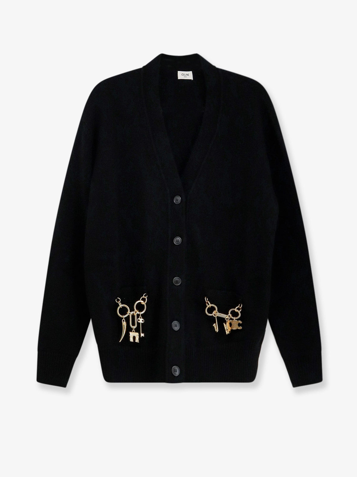 Celine Women Cashmere Cardigan With Gold Metal Charms CELINE