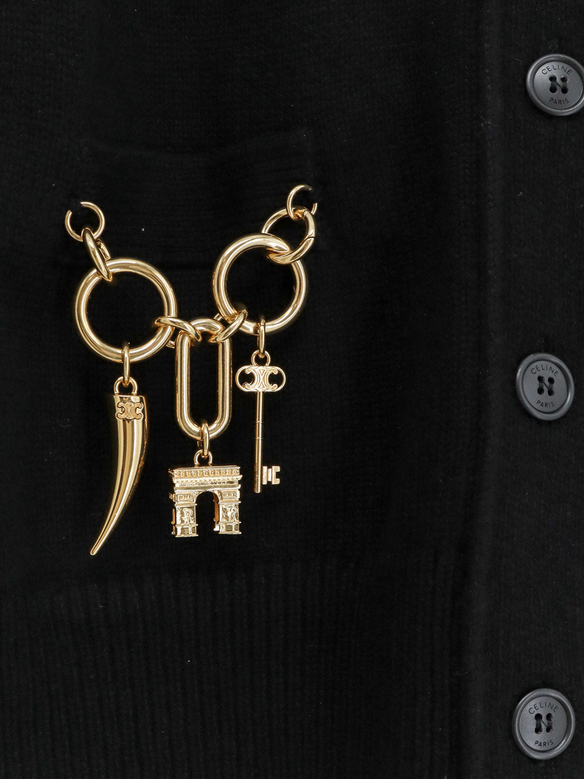 Celine Women Cashmere Cardigan With Gold Metal Charms CELINE