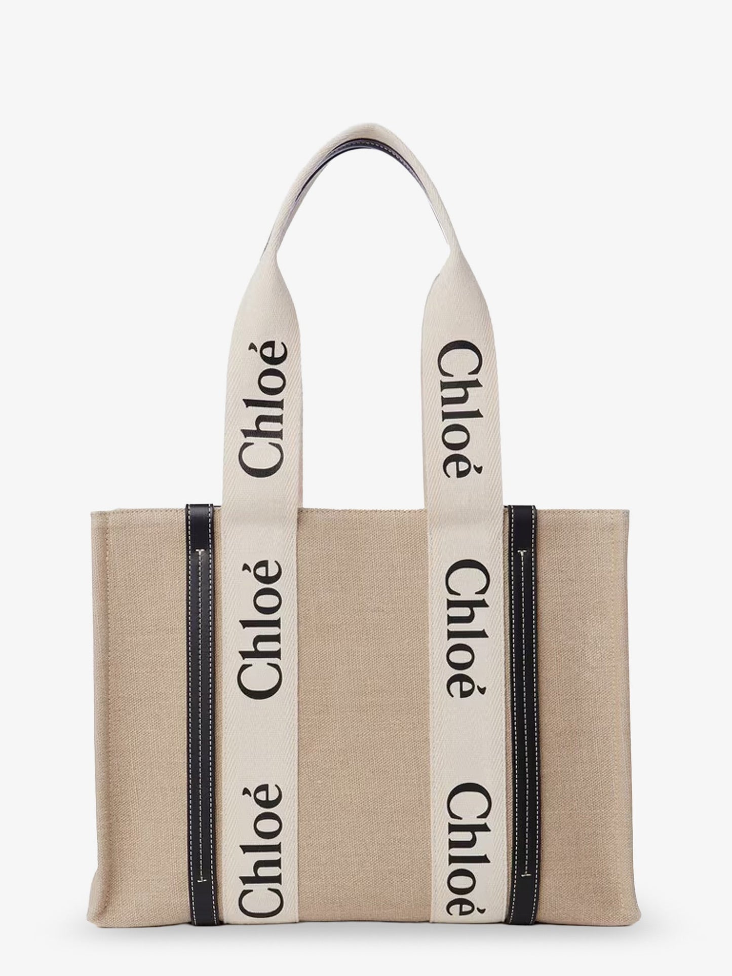 Chloe' Women Woody Linen Shoulder Bag With Front Lettering Logo CHLOE