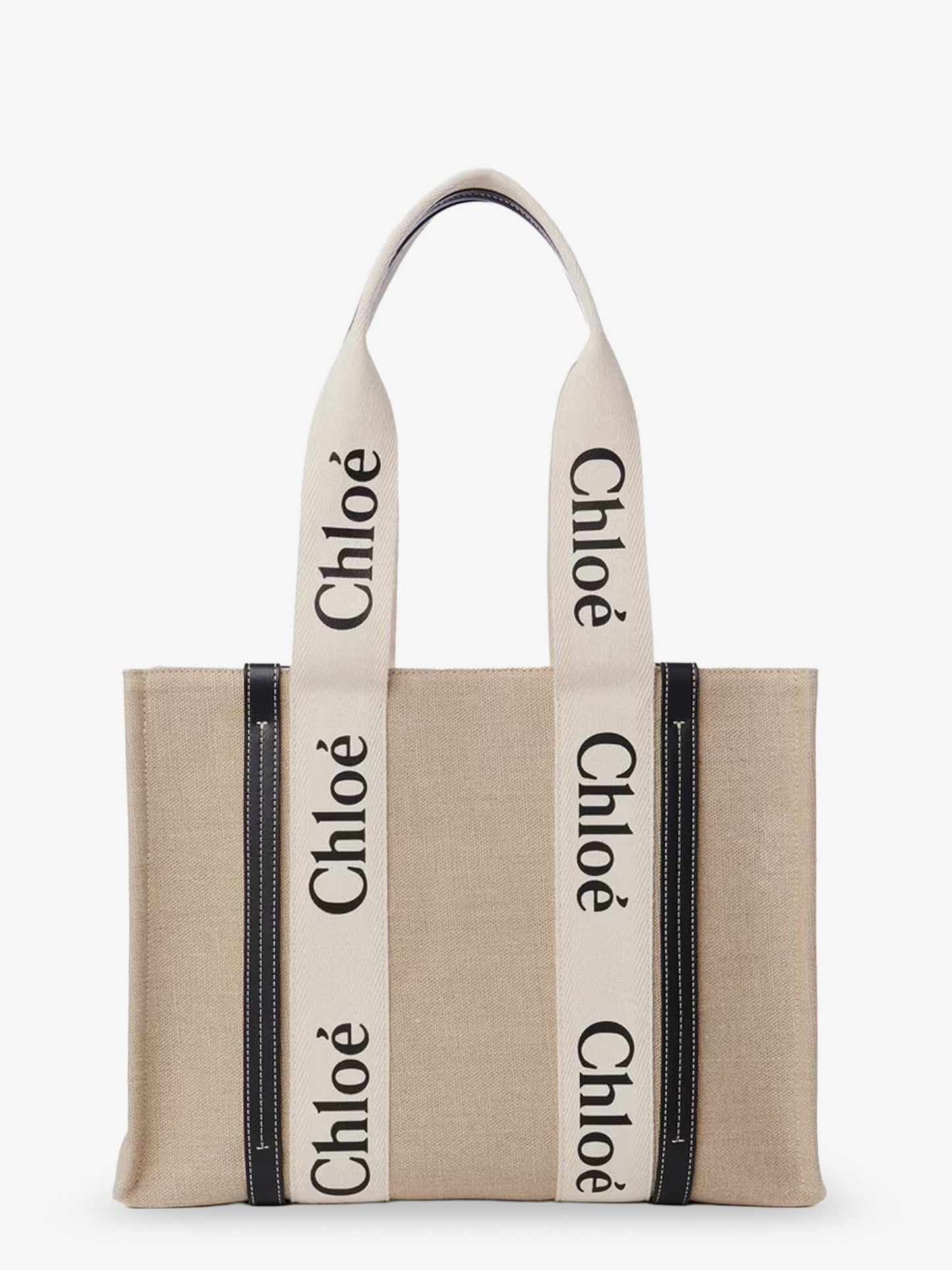 Chloe' Women Woody Linen Shoulder Bag With Front Lettering Logo CHLOE
