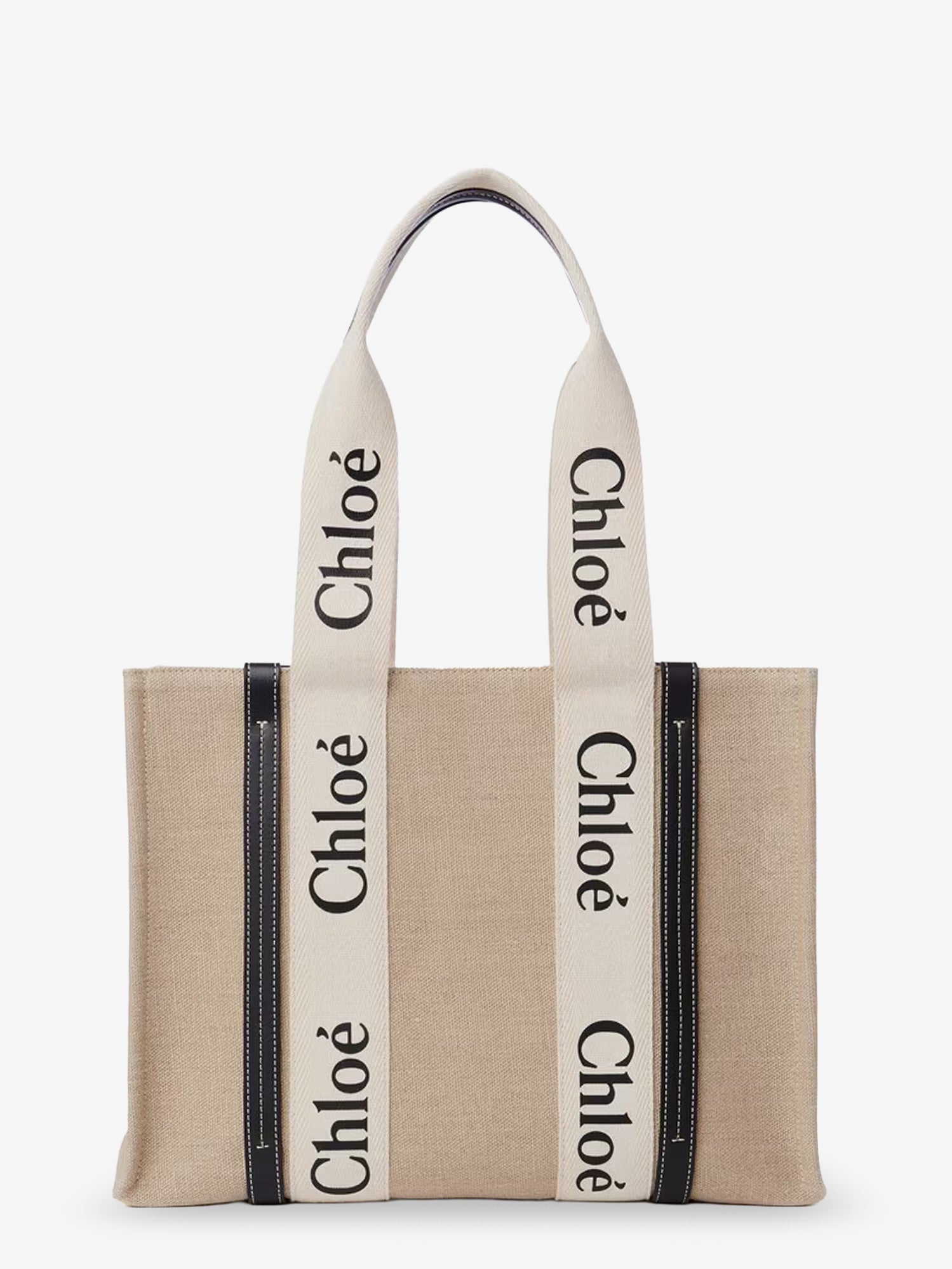 Chloe' Women Woody Linen Shoulder Bag With Front Lettering Logo CHLOE