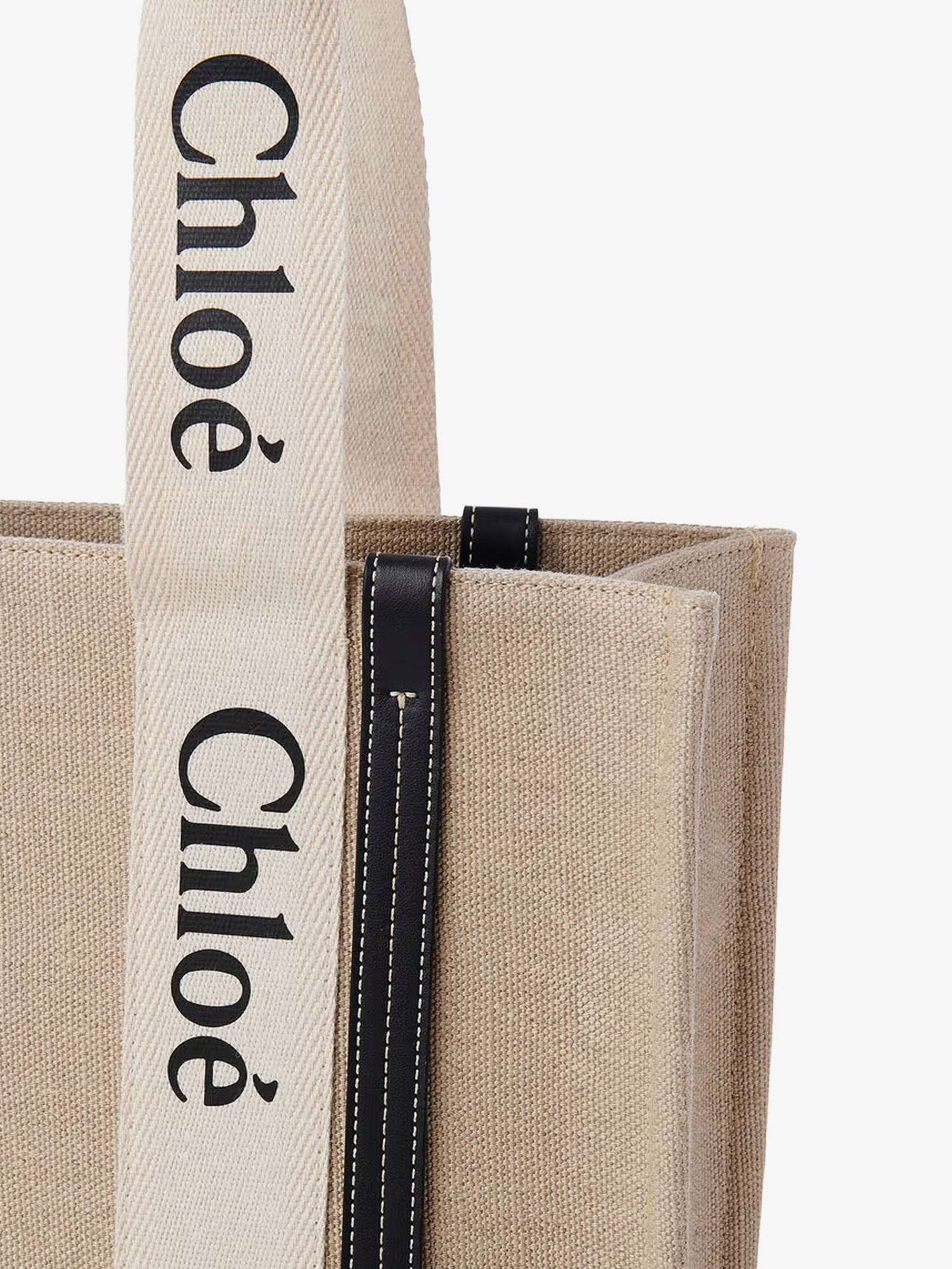 Chloe' Women Woody Linen Shoulder Bag With Front Lettering Logo CHLOE