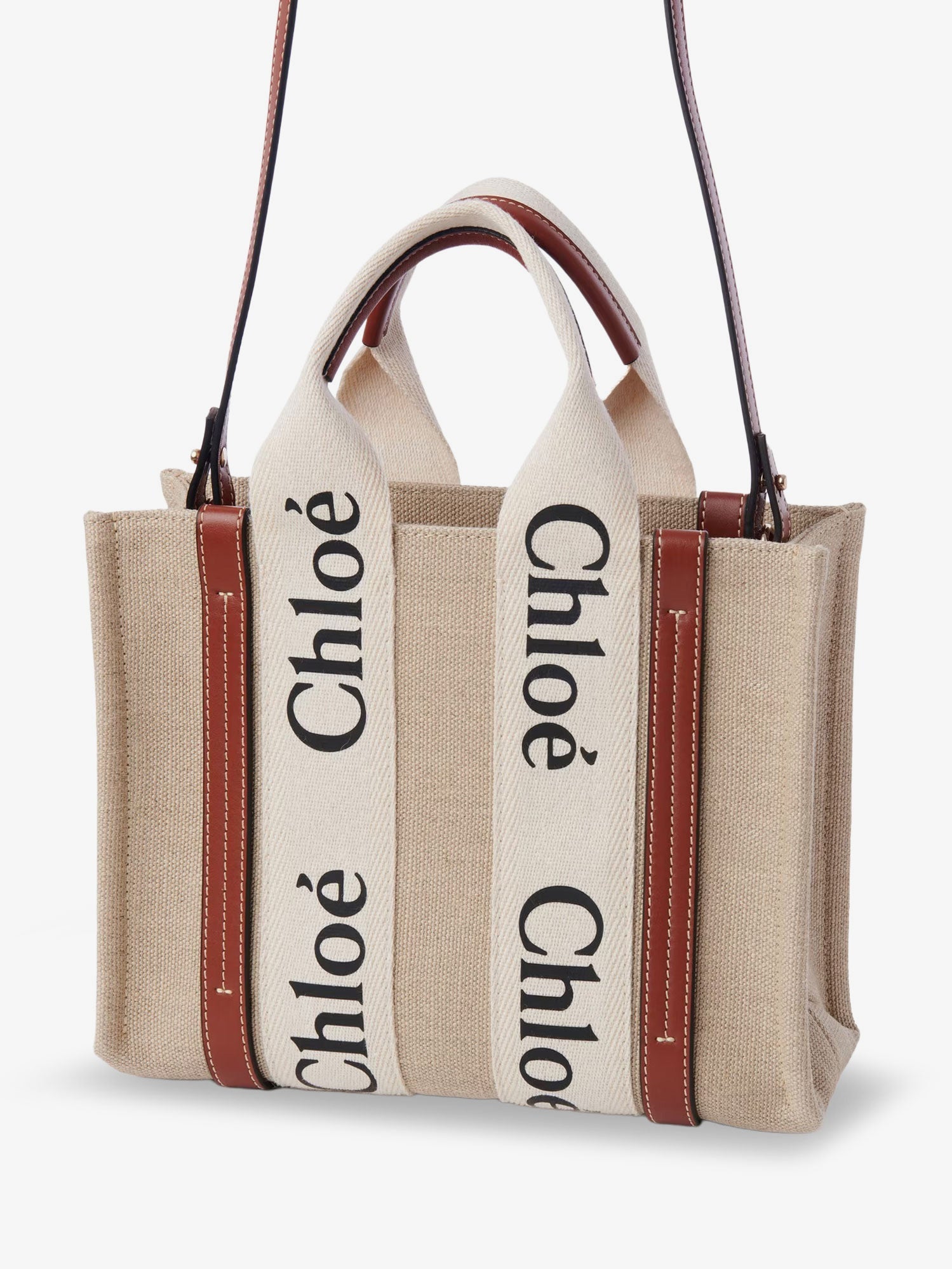 Chloe' Women Woody Linen And Leather Tote Bag CHLOE