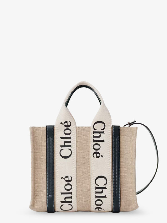 Chloe' Women Woody Linen Canvas And Leather Crossbody Bag CHLOE