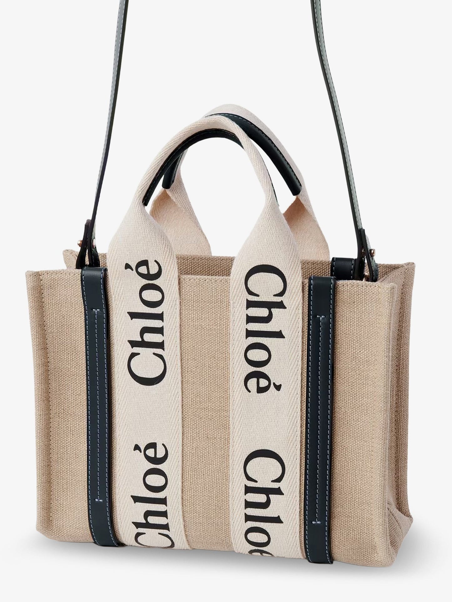 Chloe' Women Woody Linen Canvas And Leather Crossbody Bag CHLOE