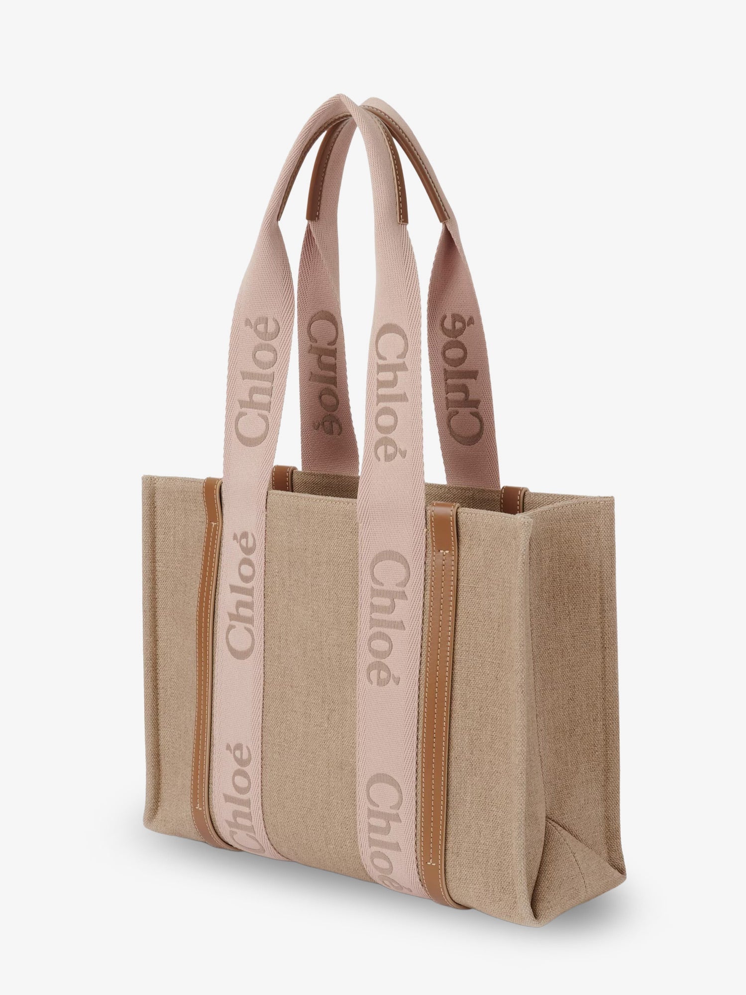 Chloe' Women Woody Linen Shoulder Bag With Front Embroidered Logo CHLOE