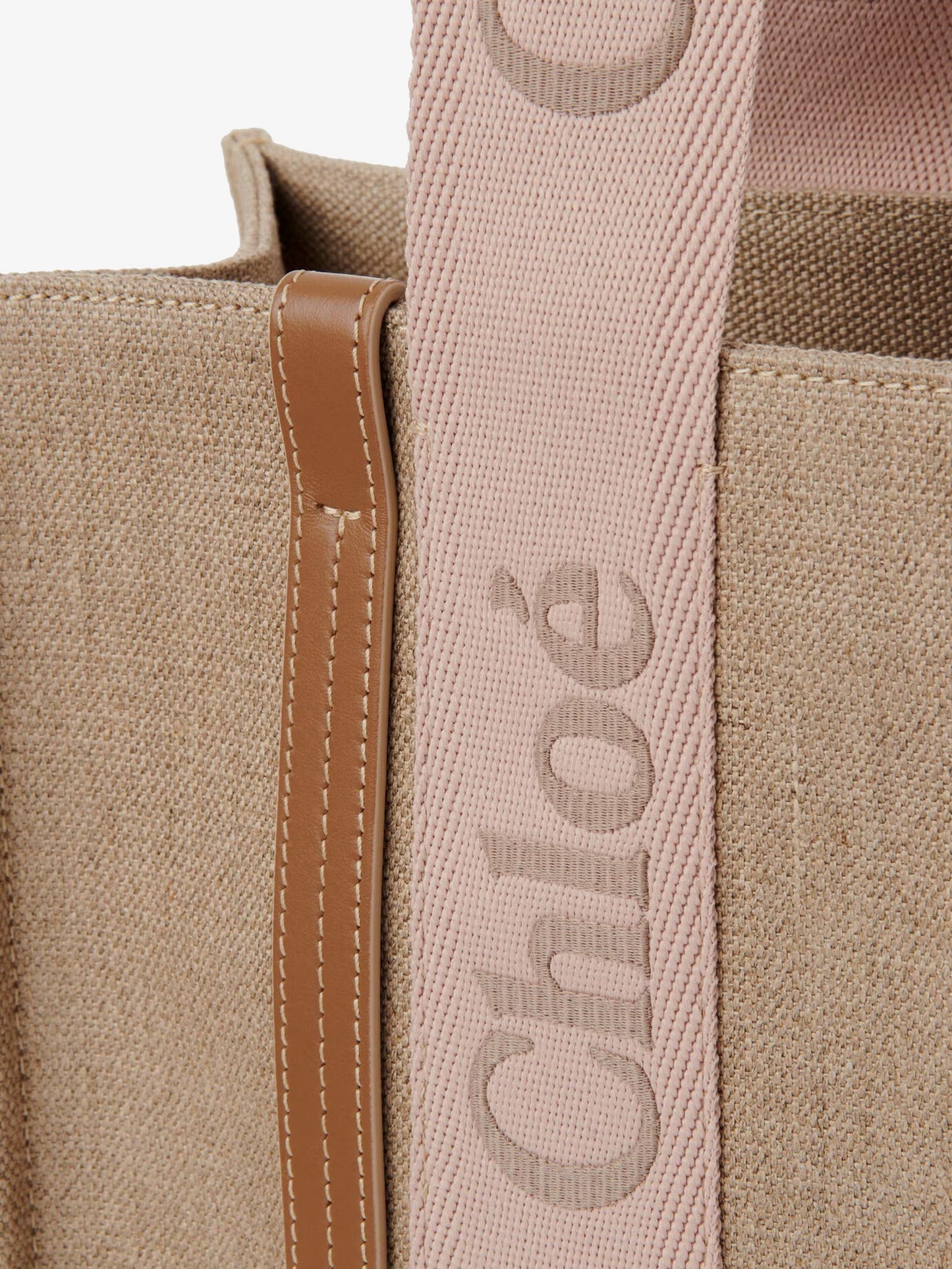 Chloe' Women Woody Linen Shoulder Bag With Front Embroidered Logo CHLOE