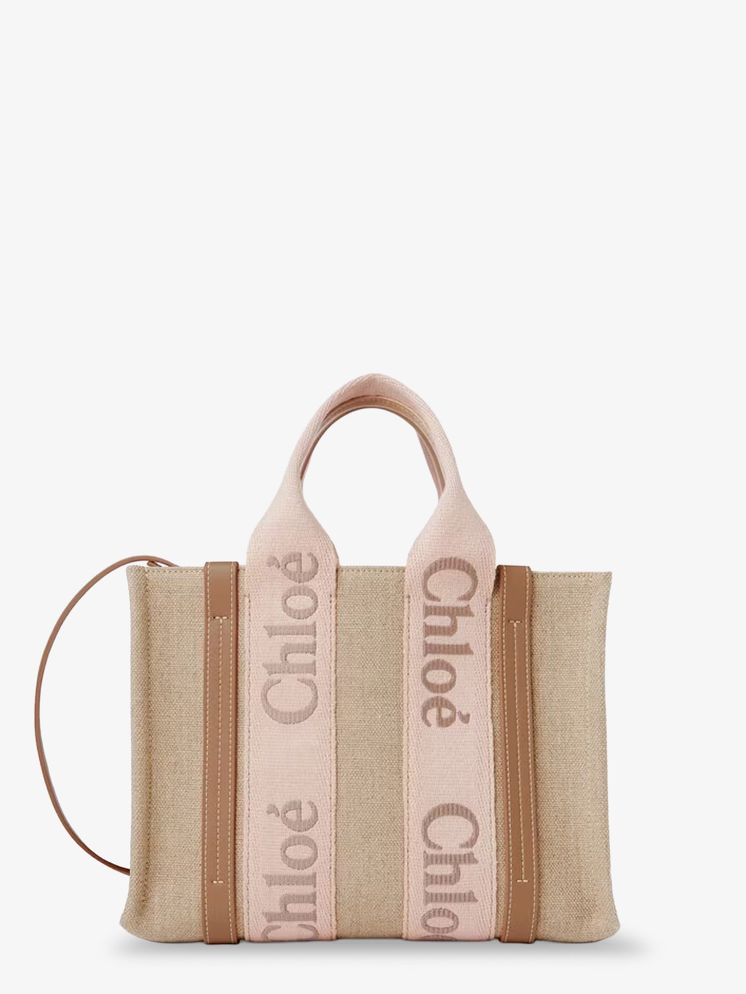 Chloe' Women Woody Linen Canvas And Leather Crossbody Bag CHLOE