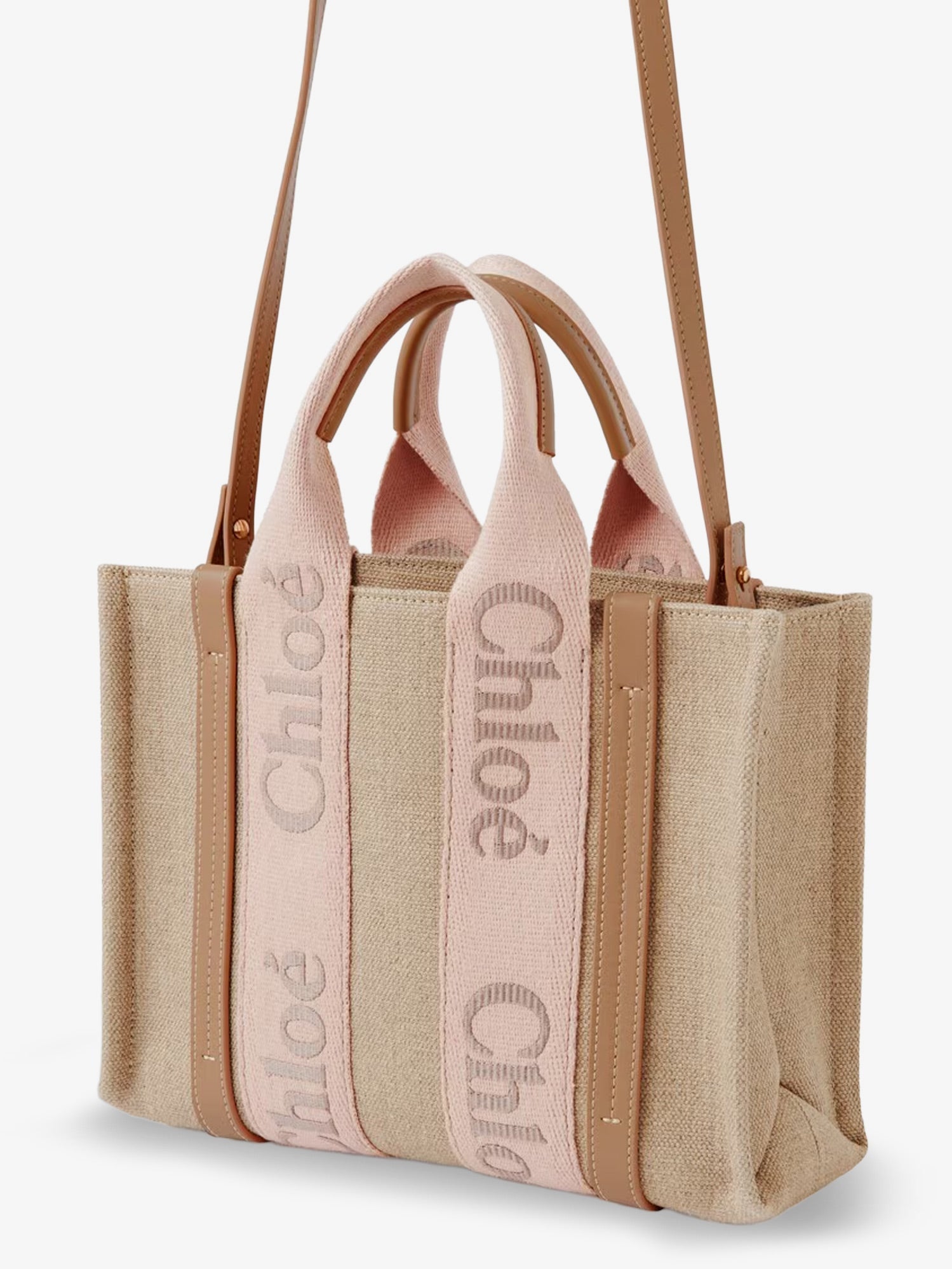 Chloe' Women Woody Linen Canvas And Leather Crossbody Bag CHLOE