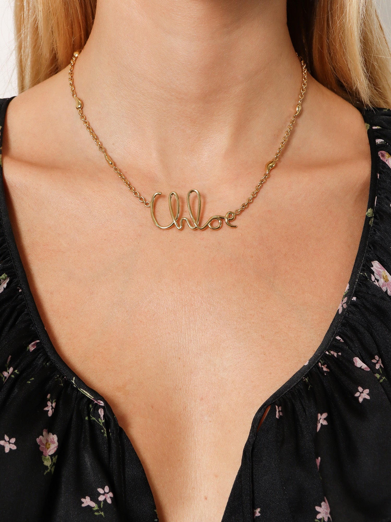 Chloe' Women Brass Necklace With Lettering Logo CHLOE