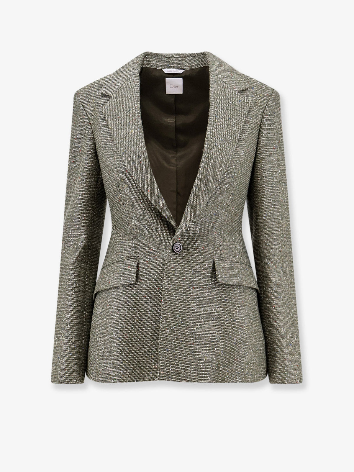 Dior Women Khaki Donegal Tweed Blazer With Multicolored Sequins Embroidery CHRISTIAN DIOR