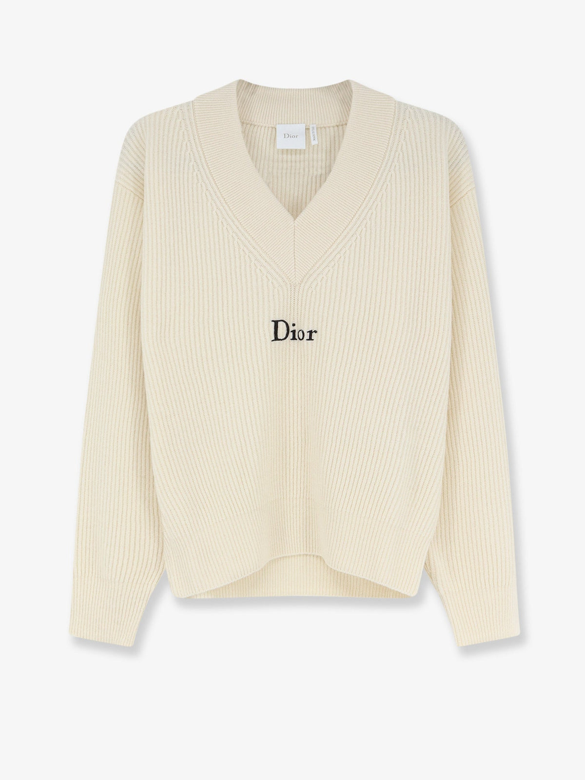Dior Women White Wool And Cashmere Ribbed Sweater CHRISTIAN DIOR