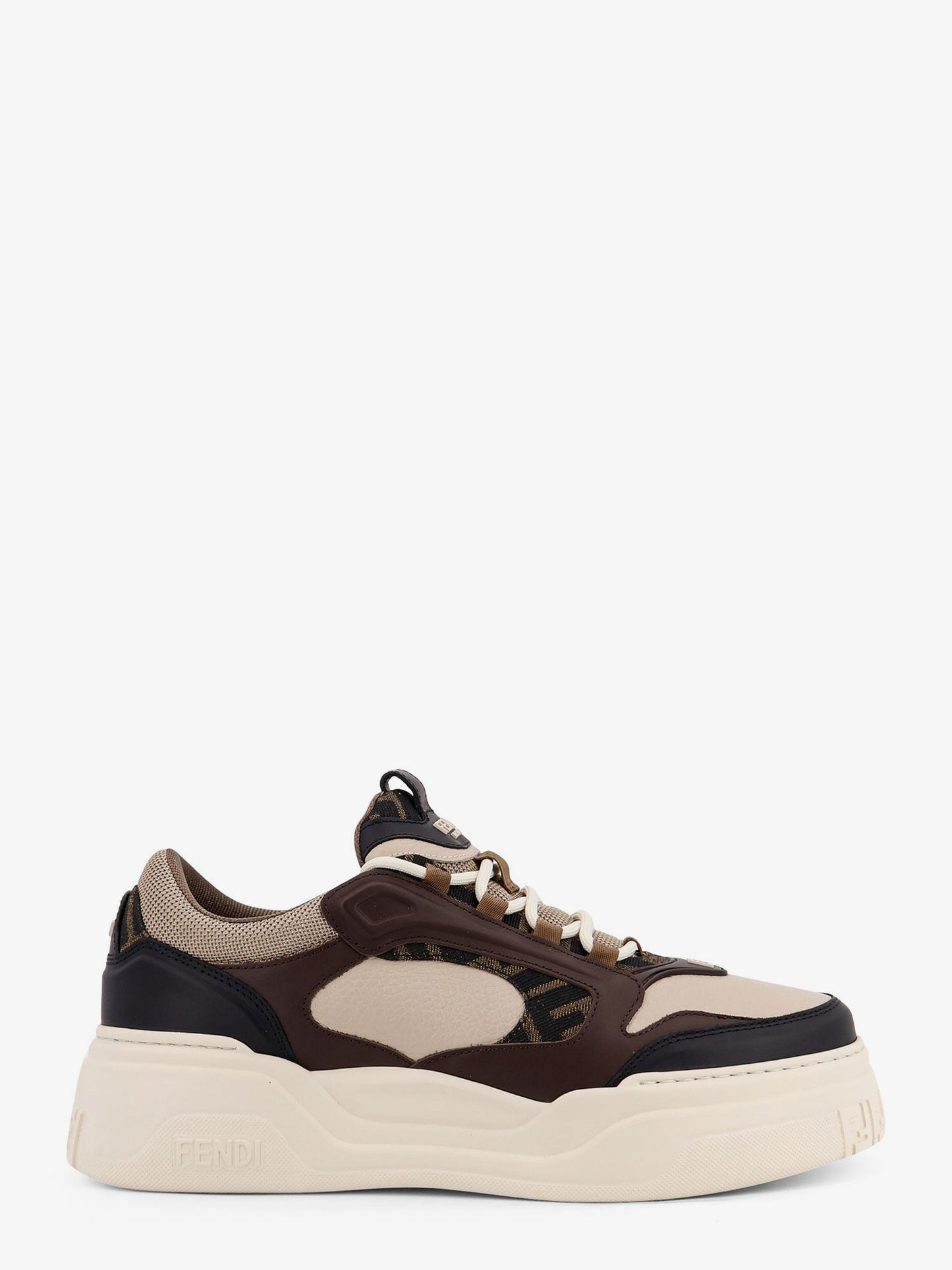 Fendi Men Fendi Force Leather Sneakers With Jacquard Ff Fabric Inserts FENDI