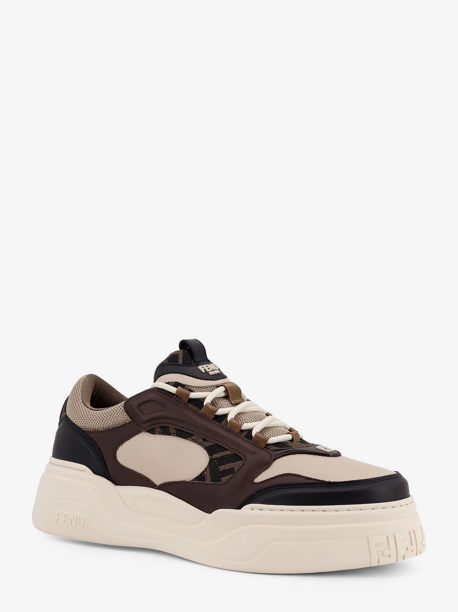 Fendi Men Fendi Force Leather Sneakers With Jacquard Ff Fabric Inserts FENDI