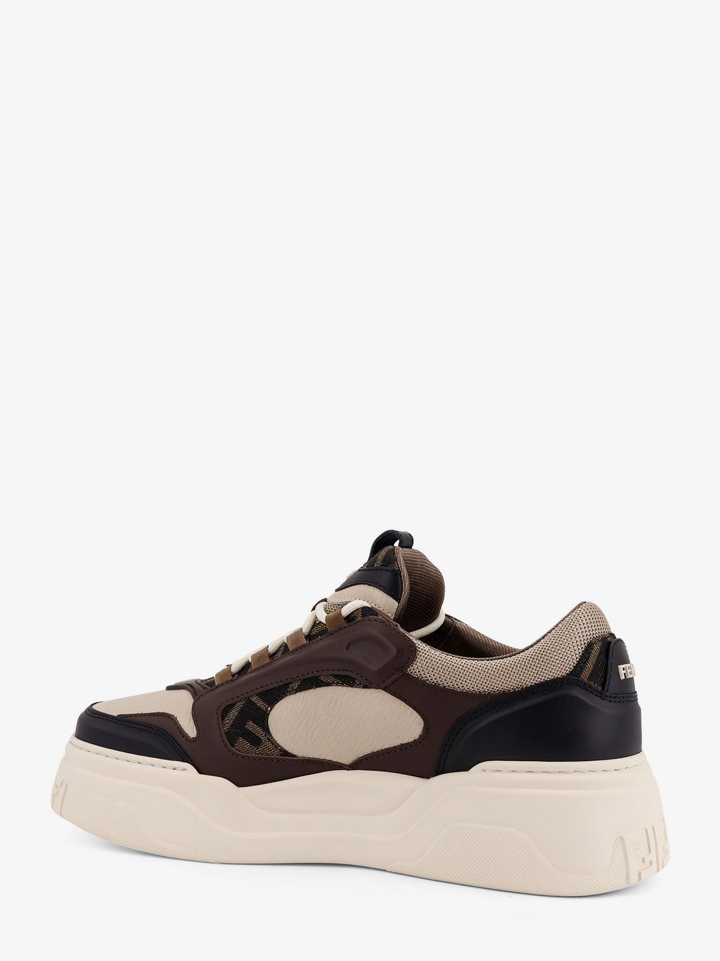 Fendi Men Fendi Force Leather Sneakers With Jacquard Ff Fabric Inserts FENDI