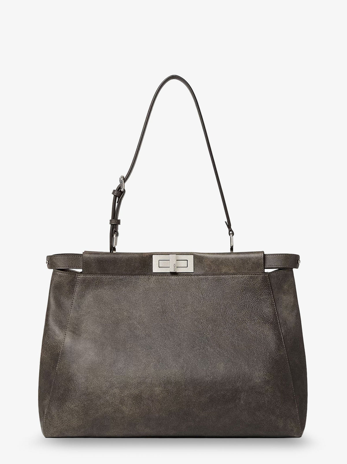 Fendi Men My Peekaboo Large Leather Shoulder Bag With Vintage Effect FENDI