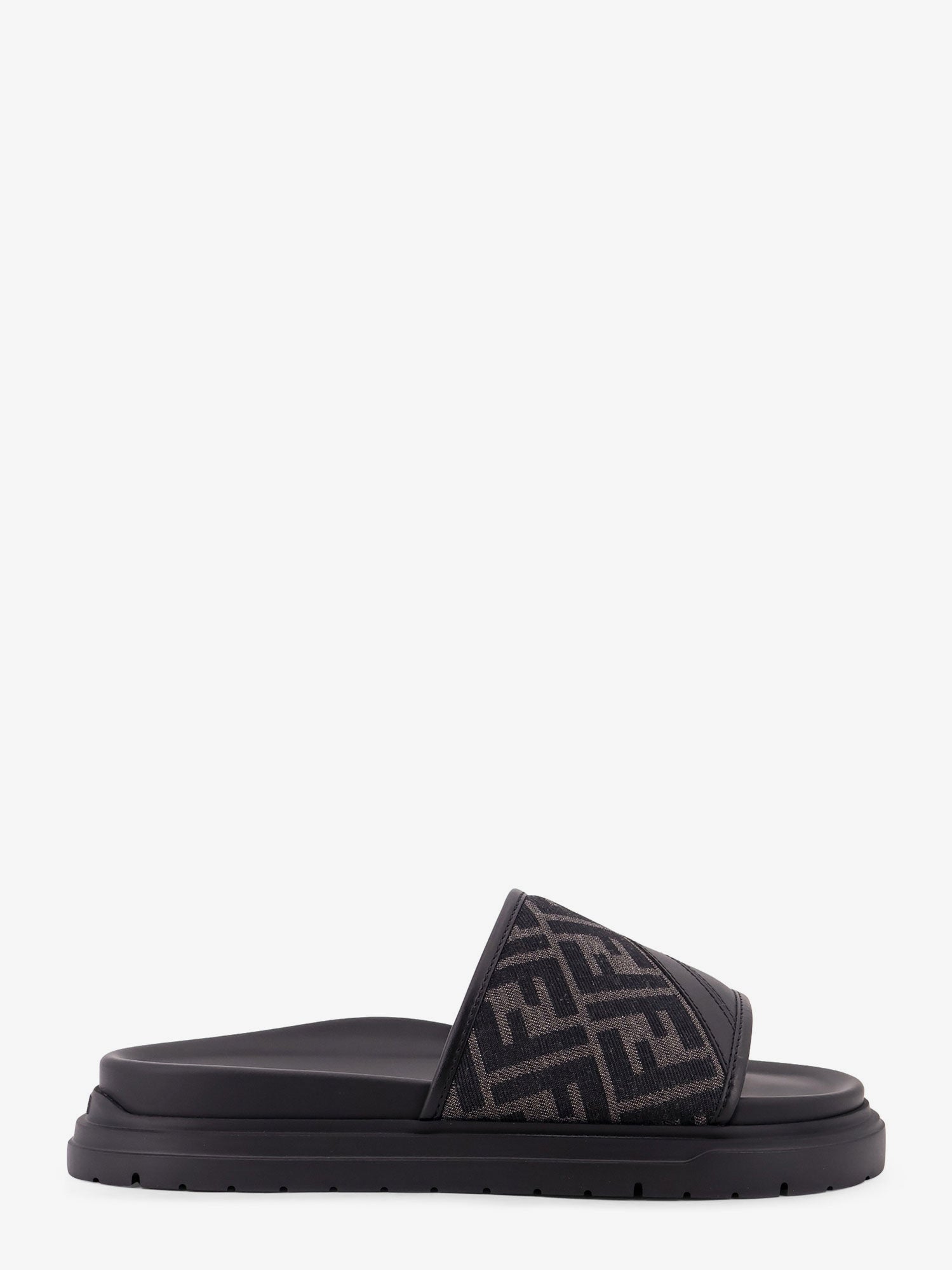 Fendi Men Low Leather Sandals With Ff Jacquard Insert FENDI