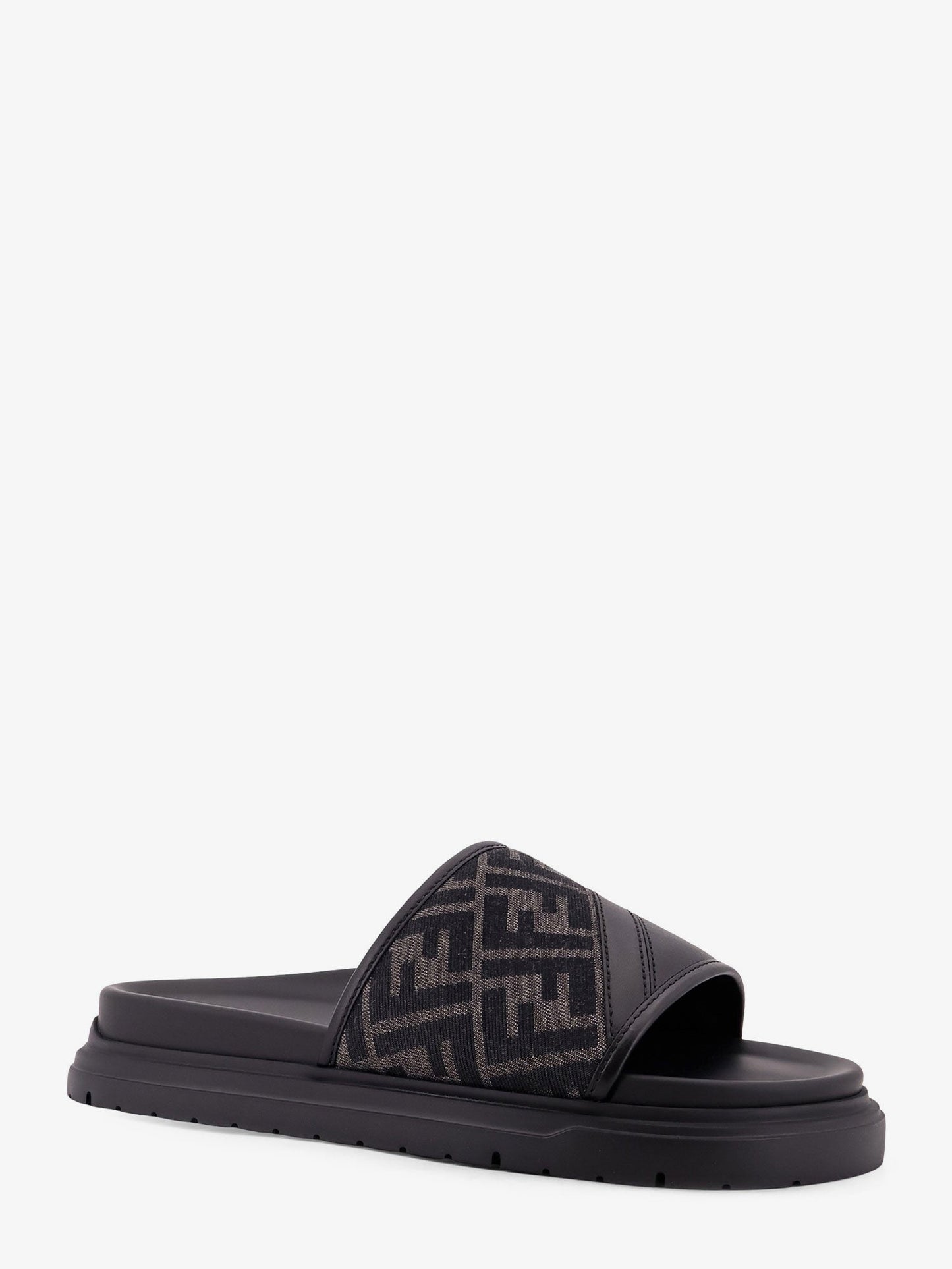 Fendi Men Low Leather Sandals With Ff Jacquard Insert FENDI