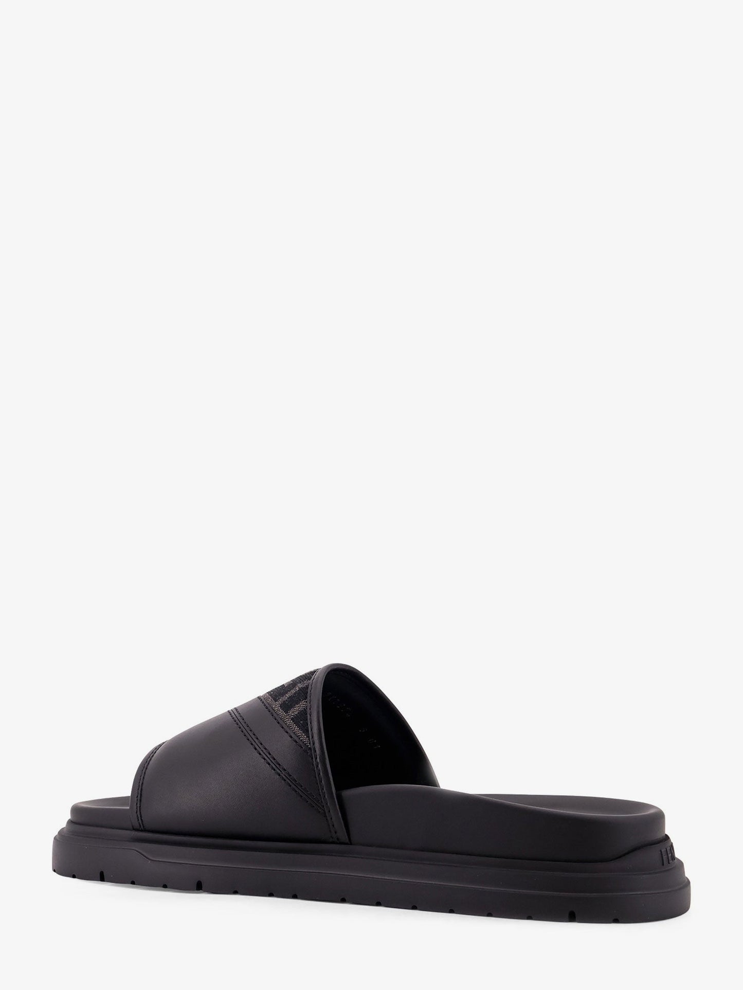 Fendi Men Low Leather Sandals With Ff Jacquard Insert FENDI