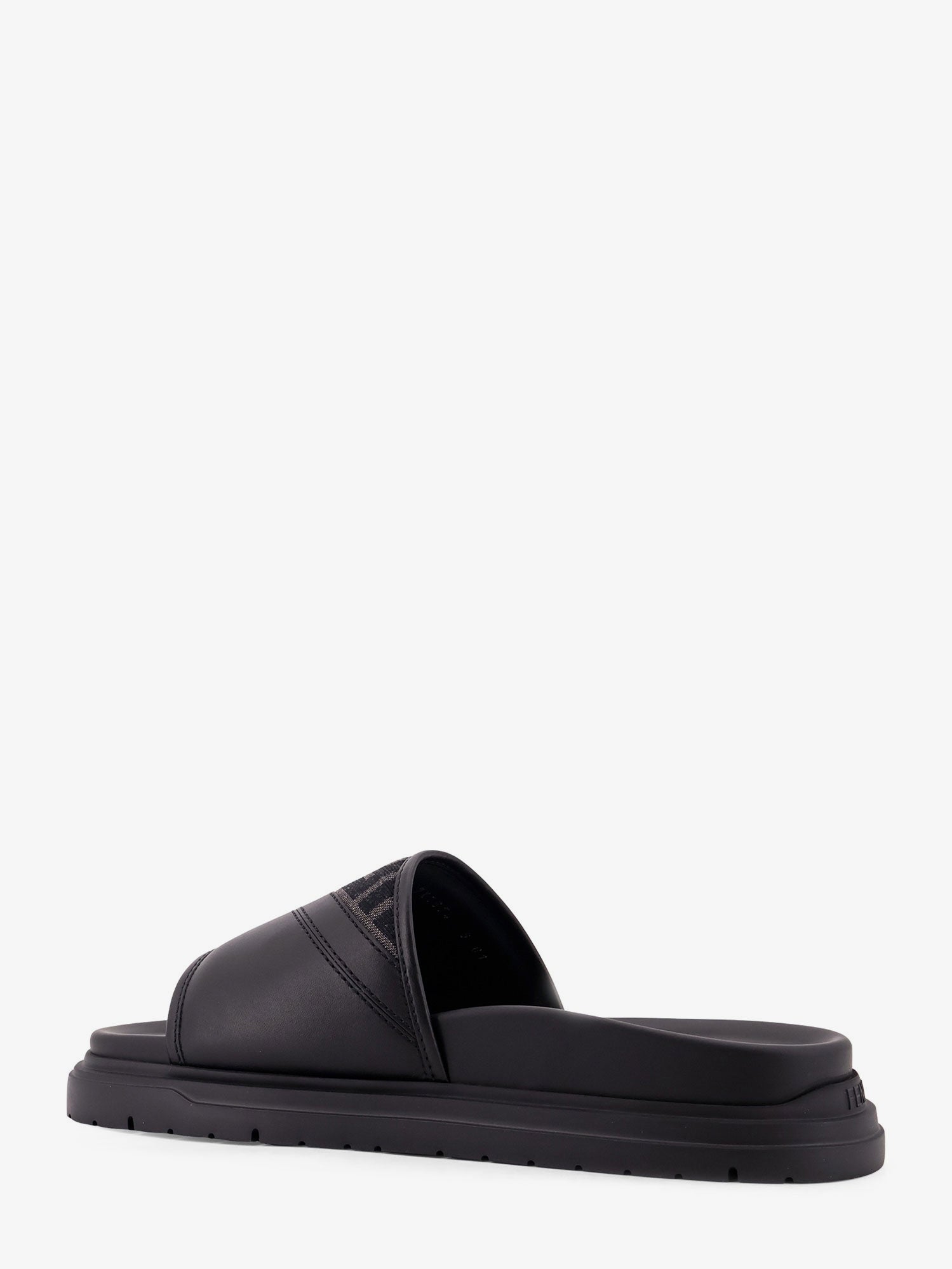 Fendi Men Low Leather Sandals With Ff Jacquard Insert FENDI