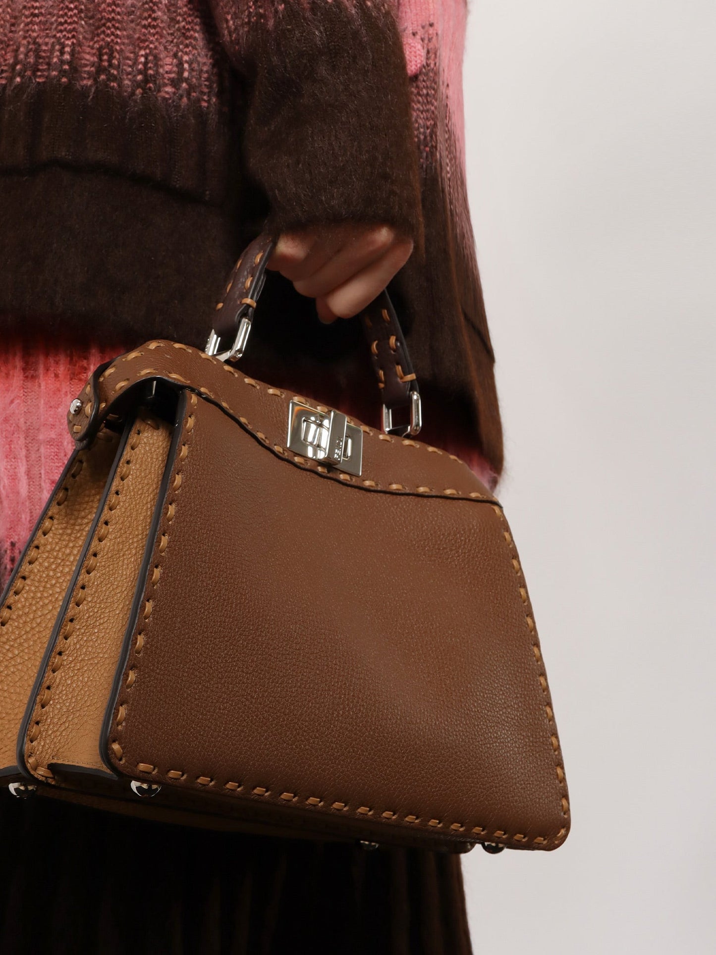 Fendi Women Peekaboo Iseeu Small Leather Shoulder Bag With Selleria Macro Stitching FENDI