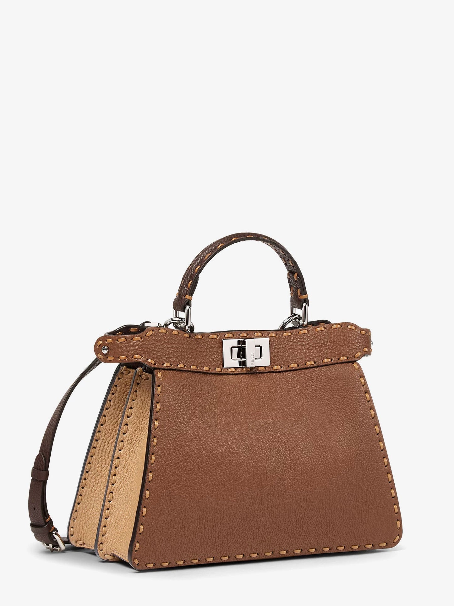 Fendi Women Peekaboo Iseeu Small Leather Shoulder Bag With Selleria Macro Stitching FENDI