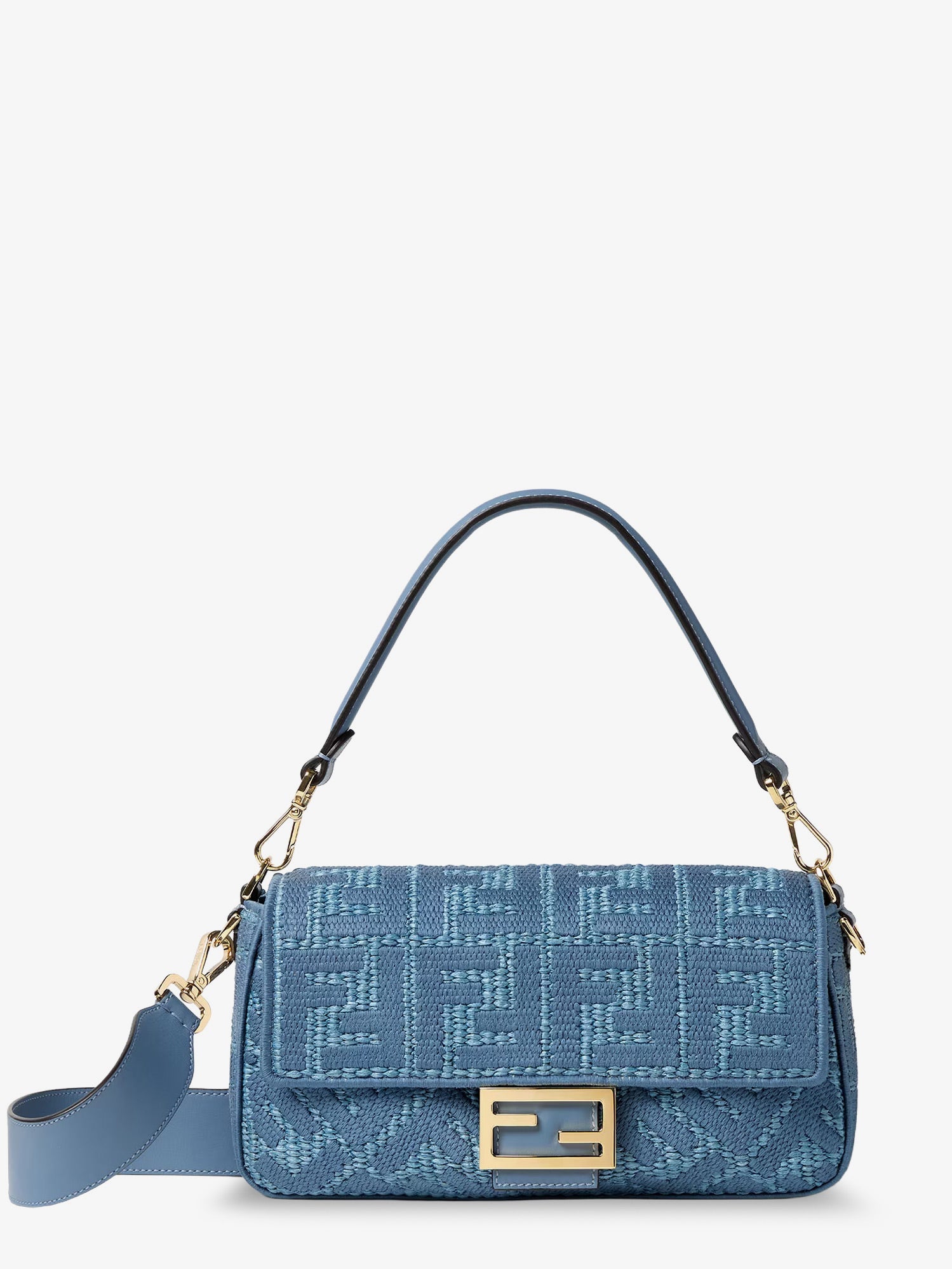 Fendi Women Baguetteâ® Handbag In Raffia With All-Over Ff Embroidery FENDI