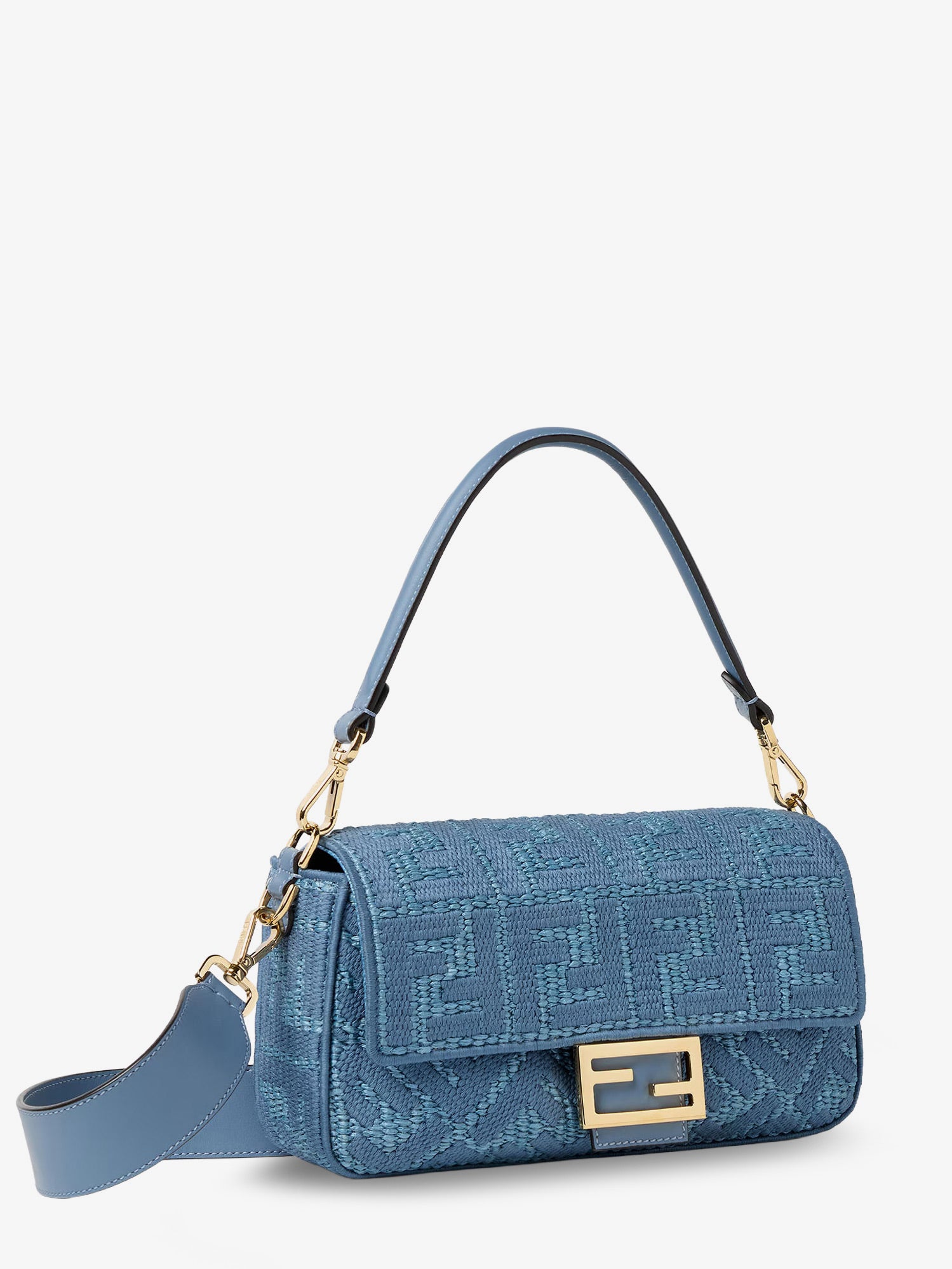 Fendi Women Baguetteâ® Handbag In Raffia With All-Over Ff Embroidery FENDI