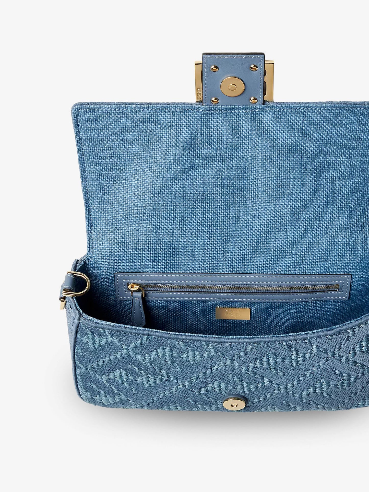 Fendi Women Baguetteâ® Handbag In Raffia With All-Over Ff Embroidery FENDI