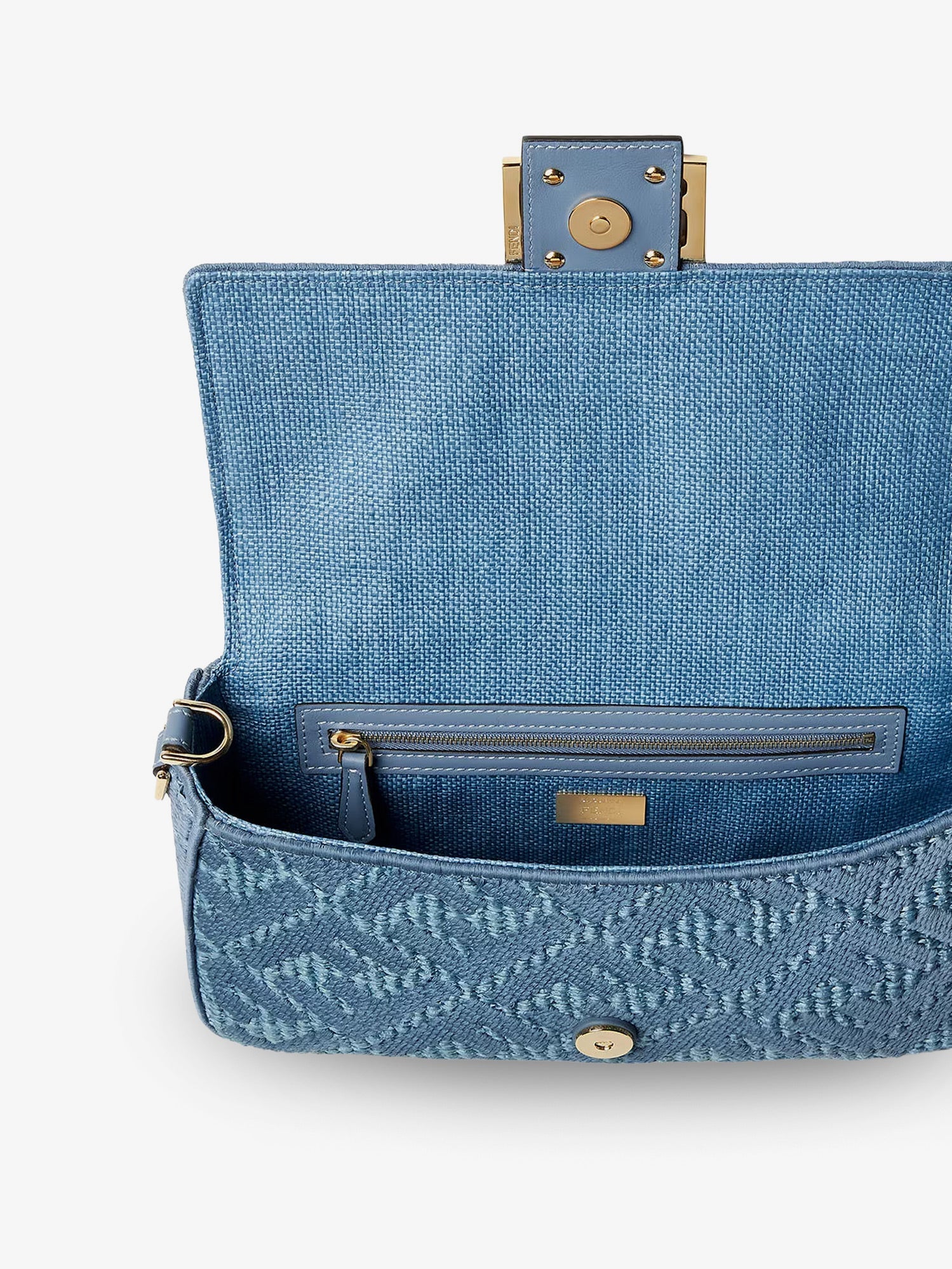Fendi Women Baguetteâ® Handbag In Raffia With All-Over Ff Embroidery FENDI
