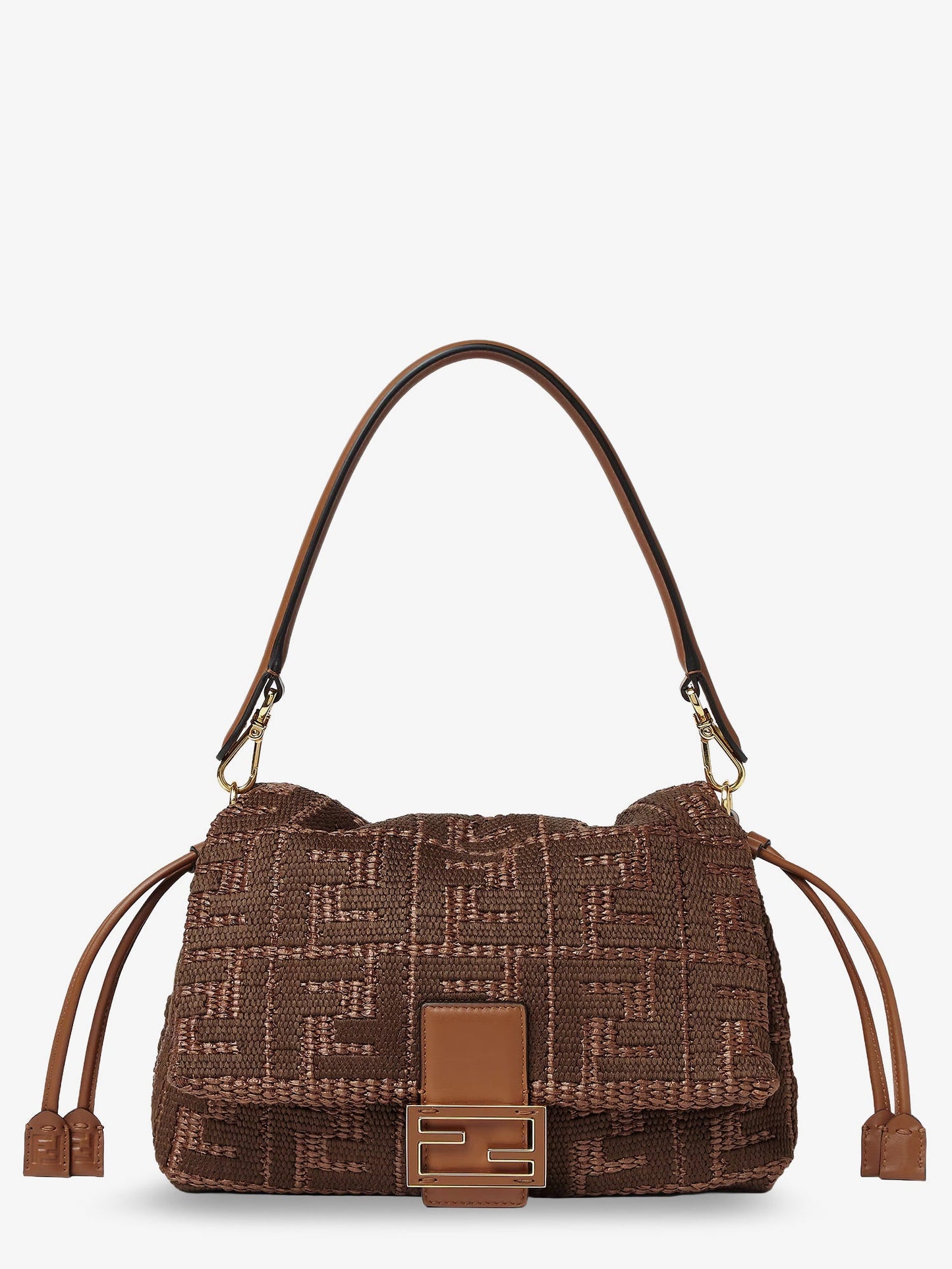 Fendi Women Mamma Baguette Medium Raffia Handbag With Ff Embroidery FENDI
